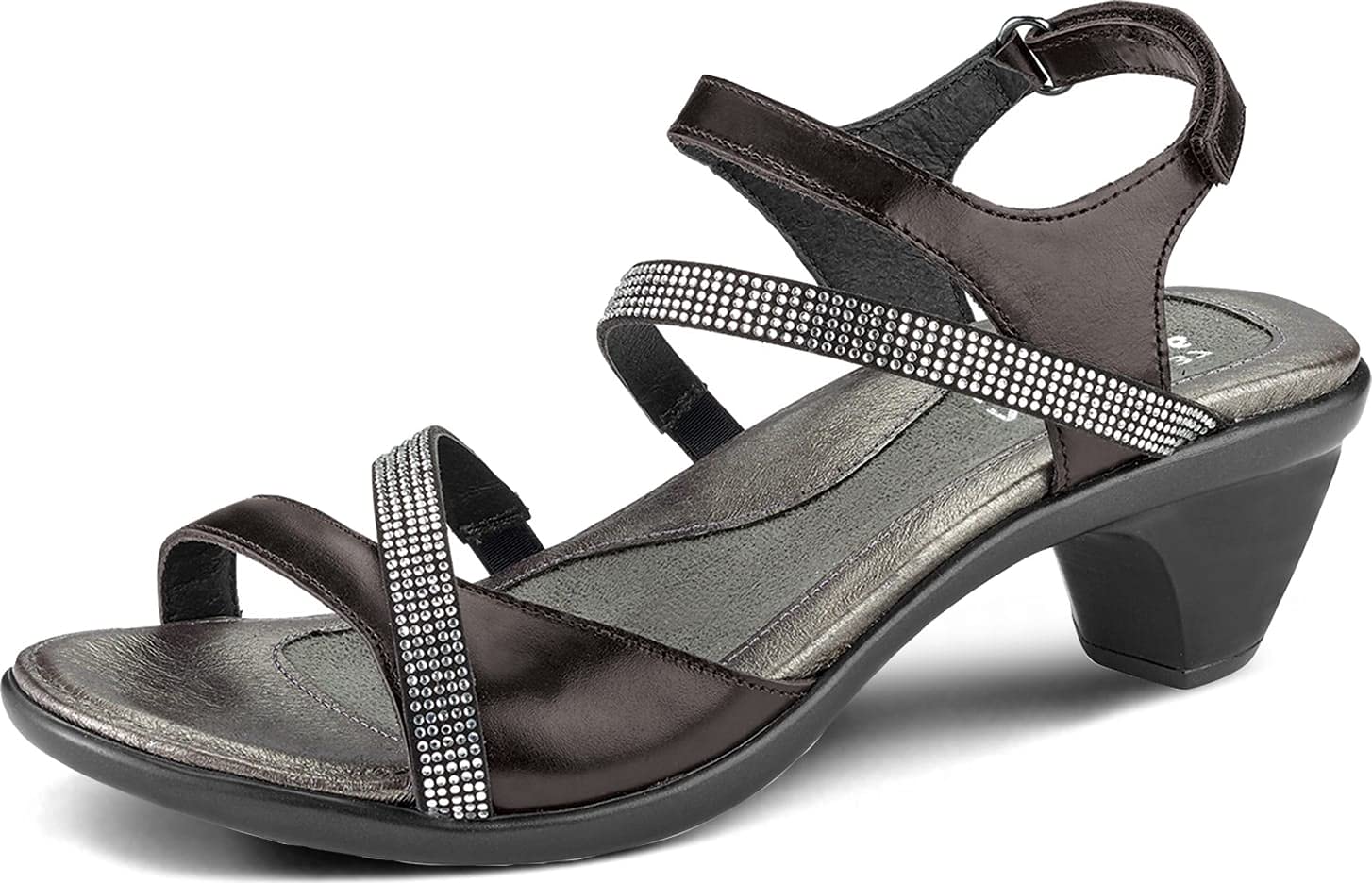 NAOTFootwear Innovate Women’s Heel Rhinestone Sandal with Cork Footbed and Arch Support Footbed - Adjustable Ankle Strap - Comfort and Support – Lightweight and Perfect for Travel - Narrow to Medium Fit