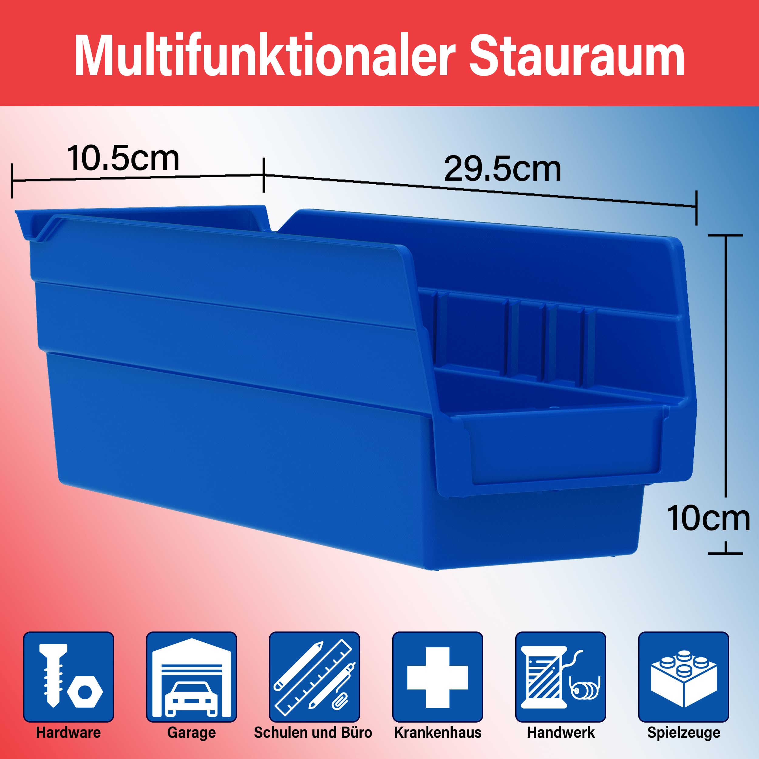 Akro-Mils 30120 Regalbehälter aus Kunststoff, robuste Aufbewahrungsbehälter für Garage, Schrank und Schublade, 30,48 cm x 10,16 cm x 10,16 cm, Blau, 24er-Pack