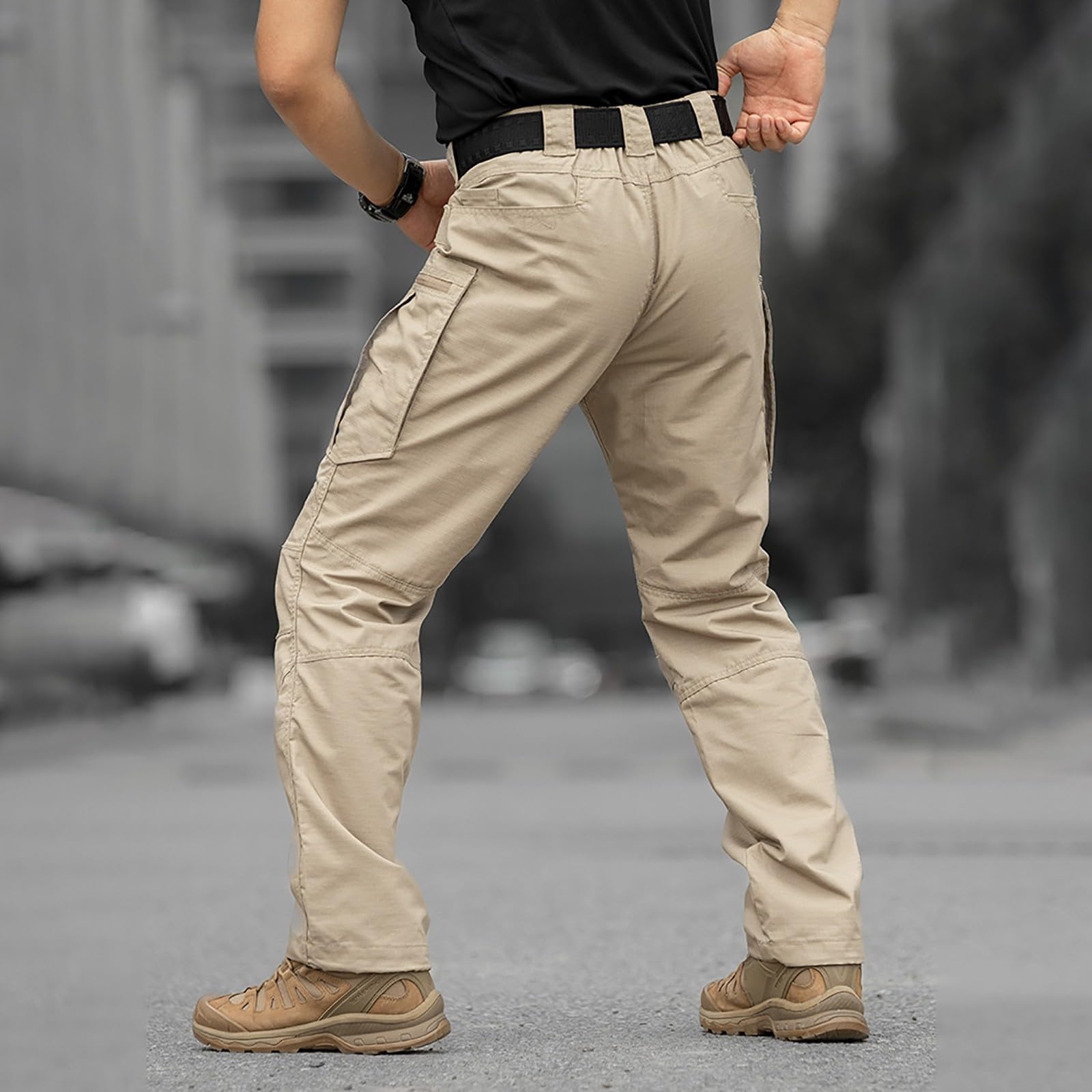 Pantaloni tattici da uomo, in tinta unita, per attività all'aperto, impermeabili, traspiranti, con tasche, slim fit, ad asciugatura rapida, pantaloni da lavoro