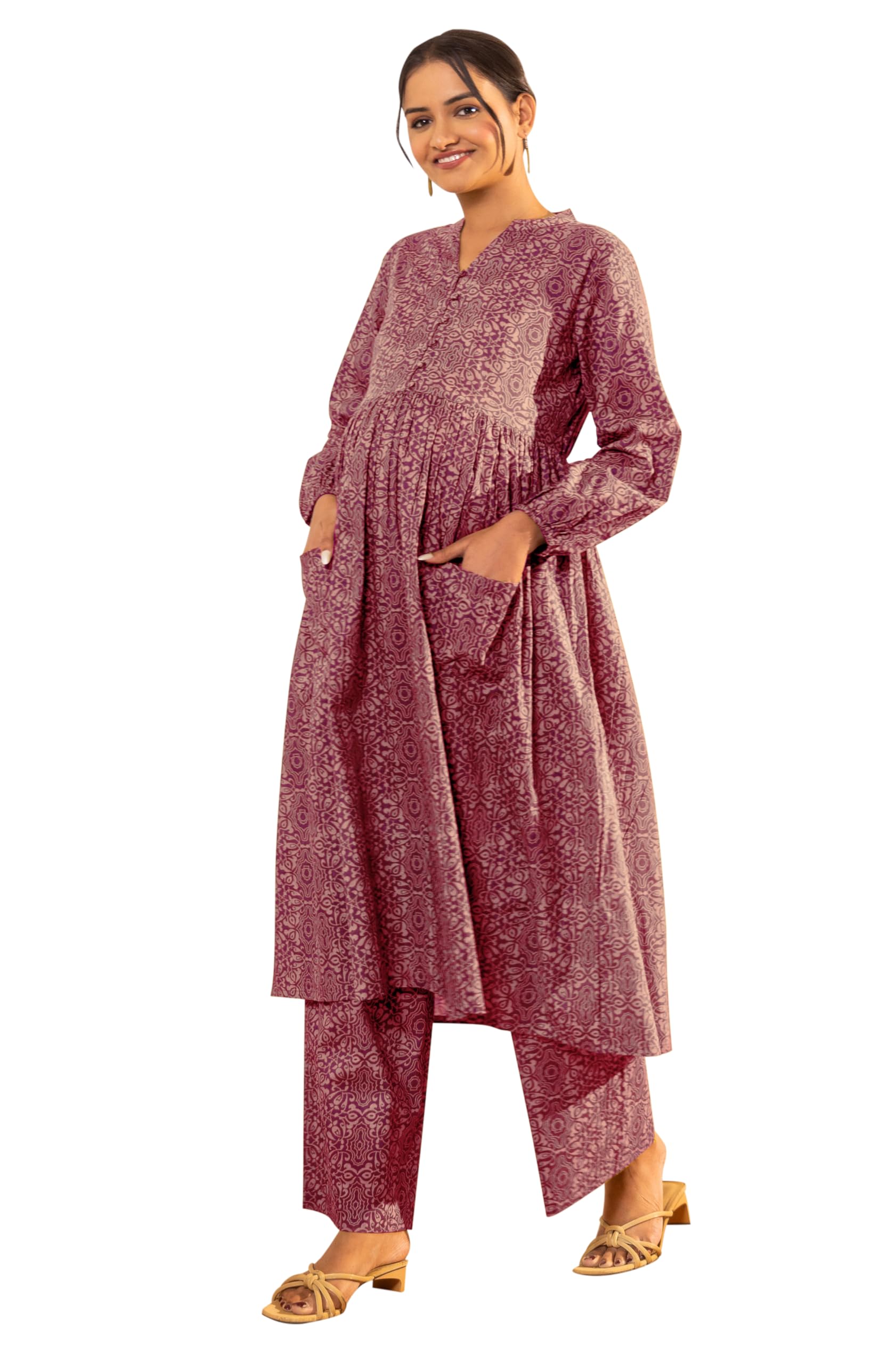 Women's Pure Cotton Floral Printed A-line Maternity Kurta Pant Set