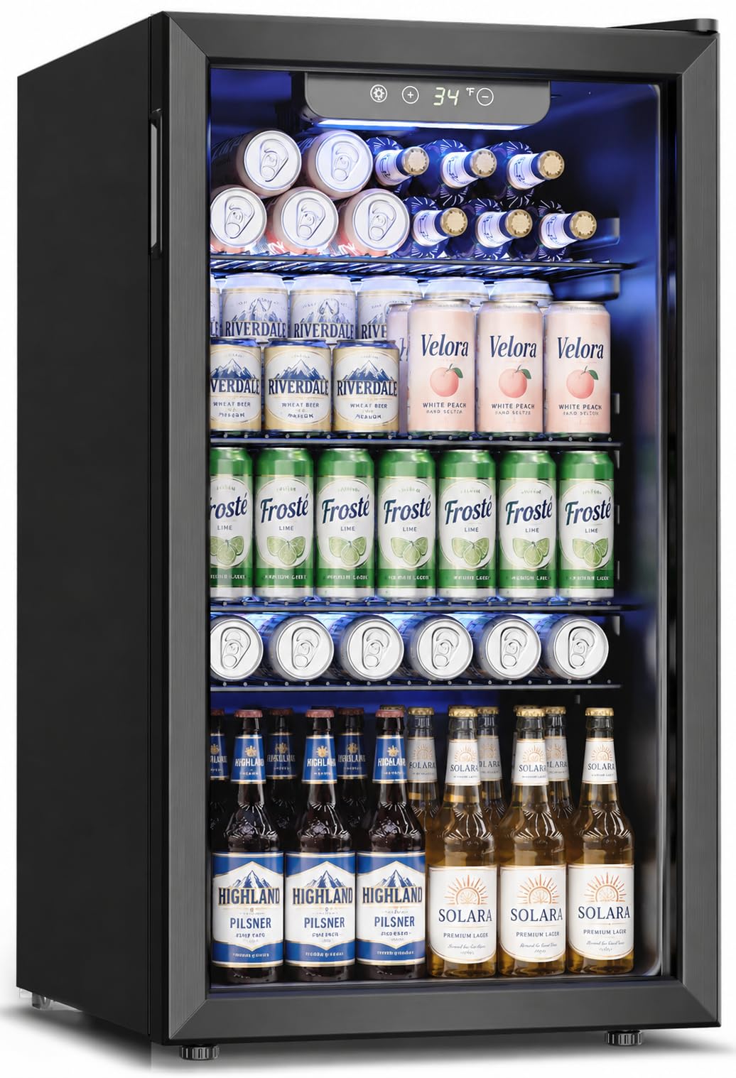 Feelfunn 3.2 Cu. Ft. Beverage Refrigerator, 126-Can Mini Fridge, 34-64°F