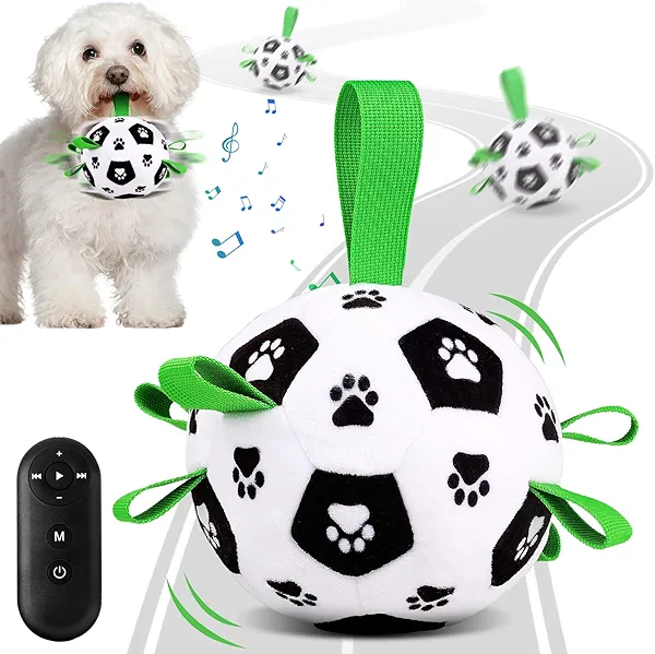 QDAN Interactive Dog Toys,Interactive Dog Ball,Dog Soccer Ball with Straps,Dog Toy to Keep Them Busy,Long-Range Remote Control,Jumping Balls with Recording and Music Modes for Small Medium Large Pet