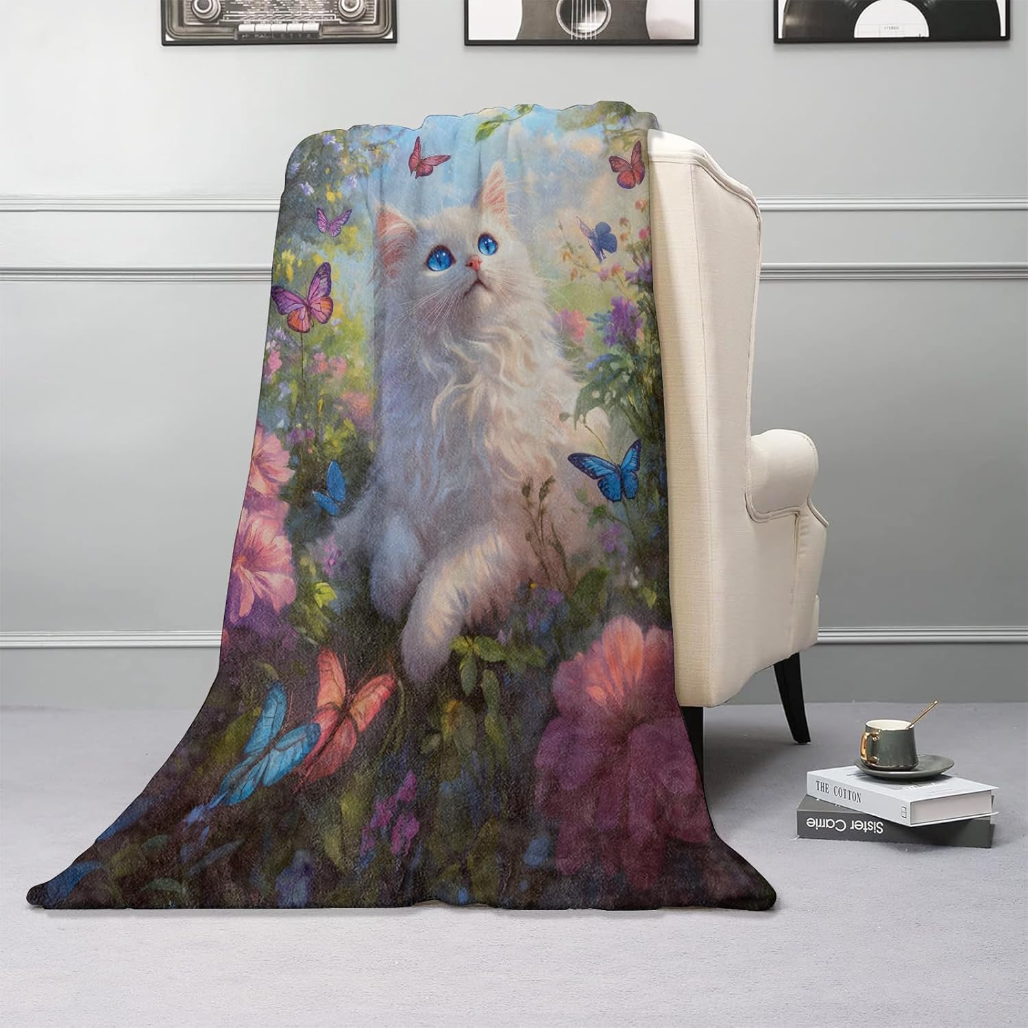 Cute White Cat Blanket - Soft & Lightweight Cozy Flannel Throw Blanket - Plush Warm Blankets for Sofa, Travel, Bedroom, Office, Home Decor - Ideal Gifts for Adults Kids Women Men 60"×50" - Image 2