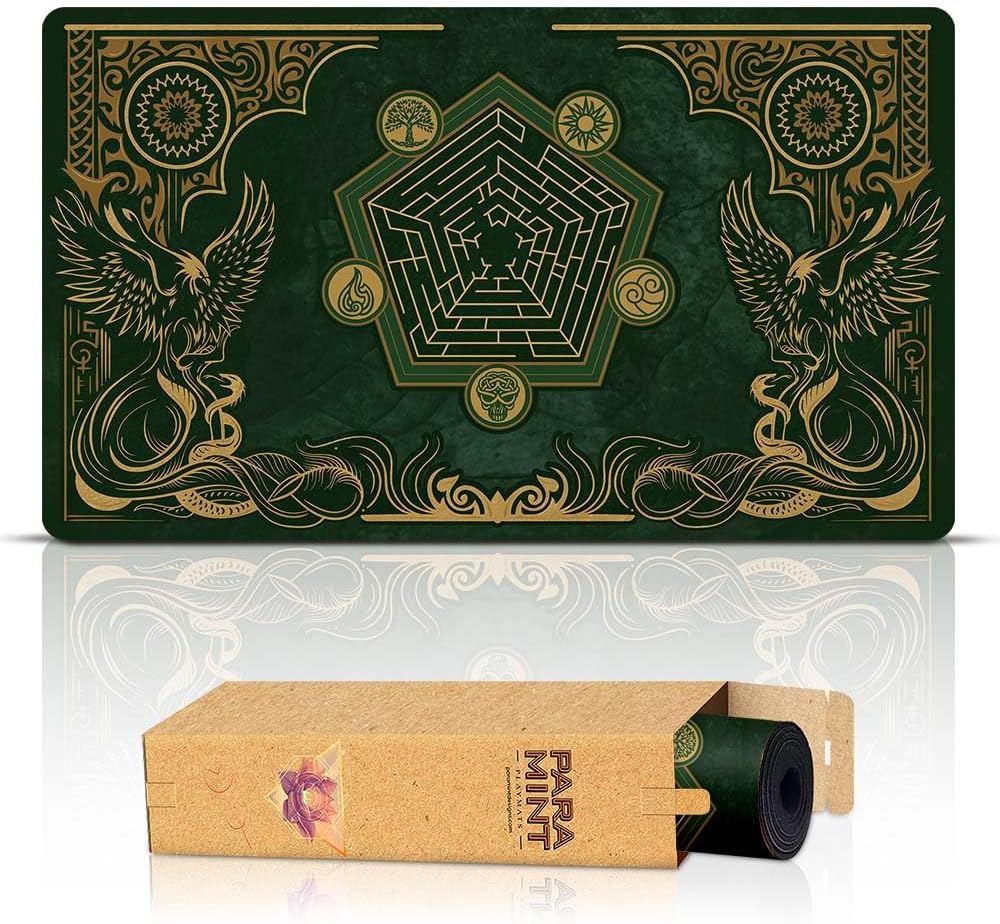Paramint Emerald Phoenix (Stitched) - MTG Playmat - Compatible with Magic the Gathering Playmat - Play MTG, YuGiOh, TCG - Original Play Mat Art Designs & Accessories