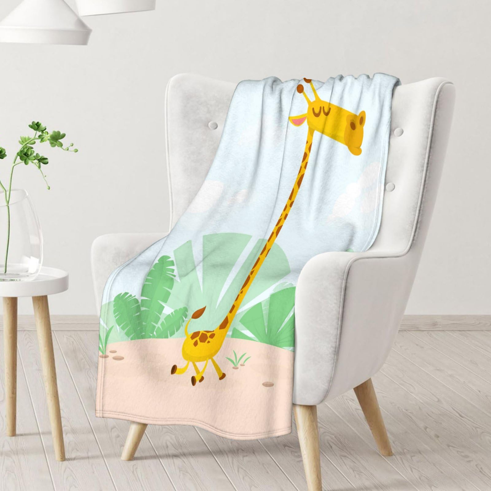 Giraffe Throw Blanket Gifts - 40x50 Inches Cartoon Giraffe Throws for Girls & Boys - Light Blue Soft Fuzzy Plush for Couch, Sofa
