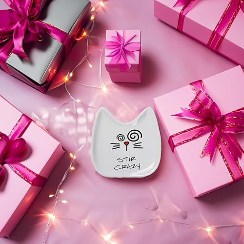 Miniatura 10 de Pavilion Gift Company Blobby Cat plato apoya cucharas I Licked the Spoon de 5 pulgadas color blanco