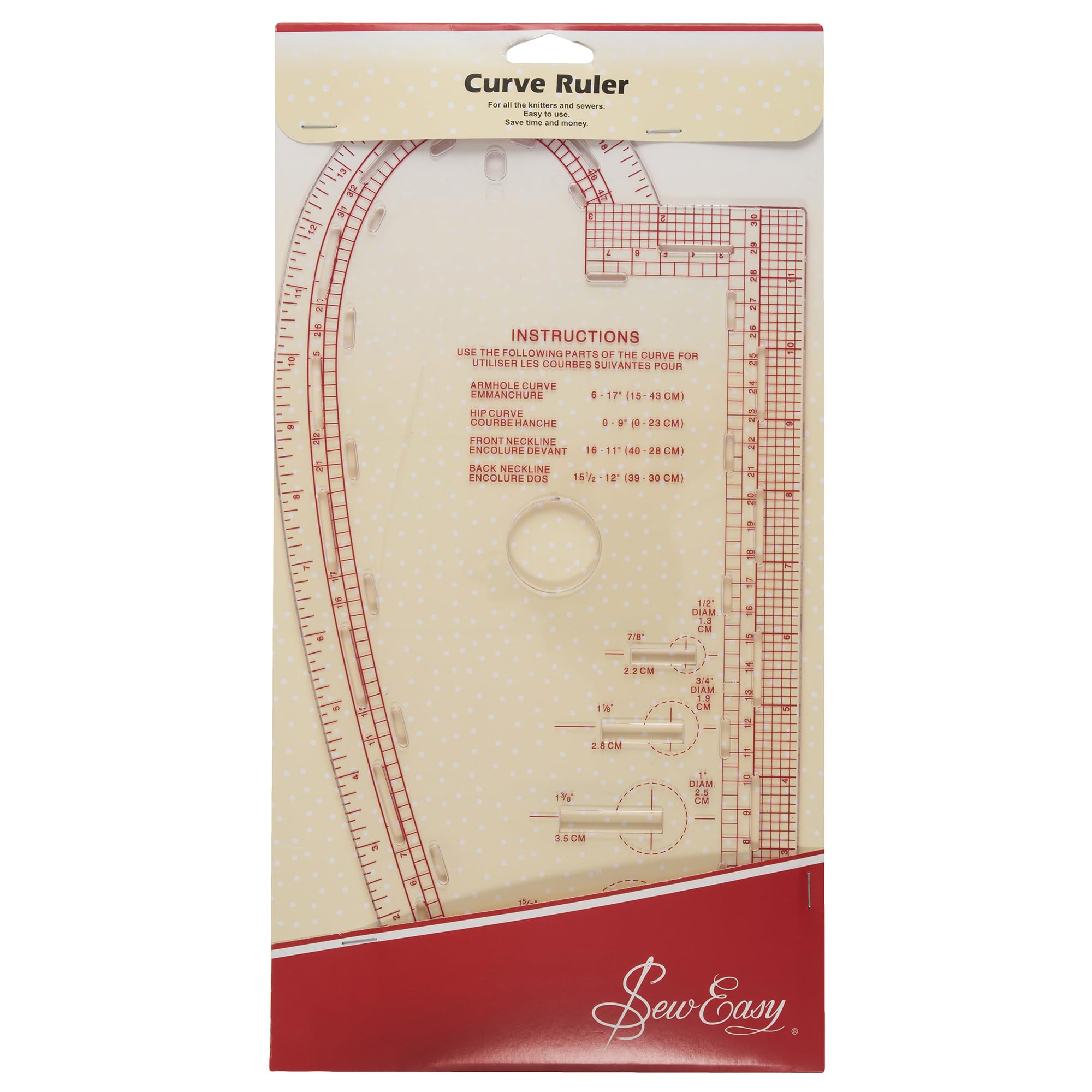 Sew Easy Curved Template – 13.875 x 7.375” Quilting & Patchwork Rule for Applique Sewing, Transparent Acrylic Non-Slip — image 1