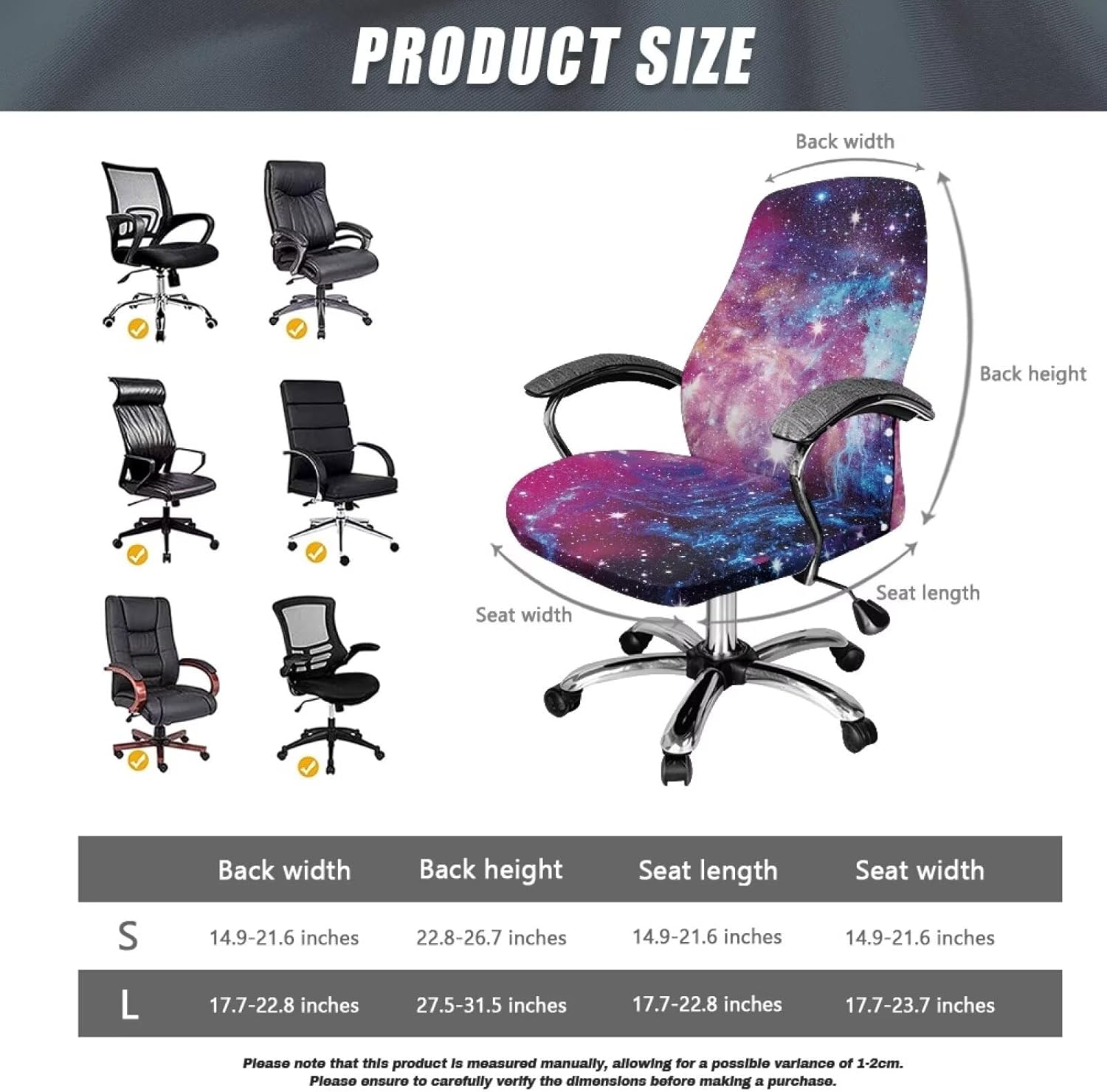 Office Chair Cover for Women Galaxy Desk Chair Seat Cover Breathable Desk Chair Seat Protector Stretch Removable Boss Chair Slipcovers Size L