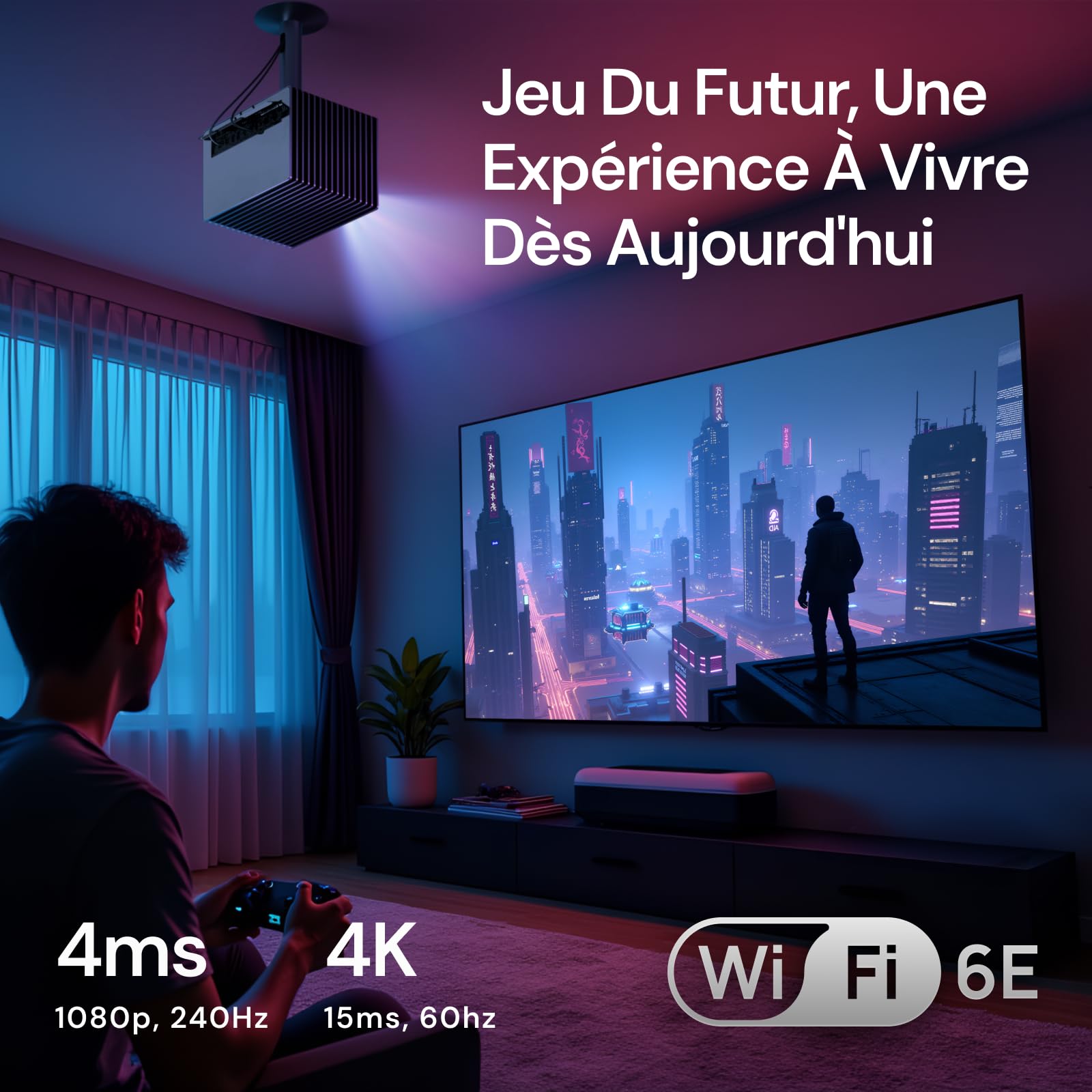 Potrójny projektor laserowy Valerion StreamMaster Plus2, 2000 ISO Lumenów, 2-krotnie wyższa wydajność, 4 ms bez opóźnień w grach, przesyłanie strumieniowe TV-Rich, IMAX, HDR10+, Dolby Vision&Atmos