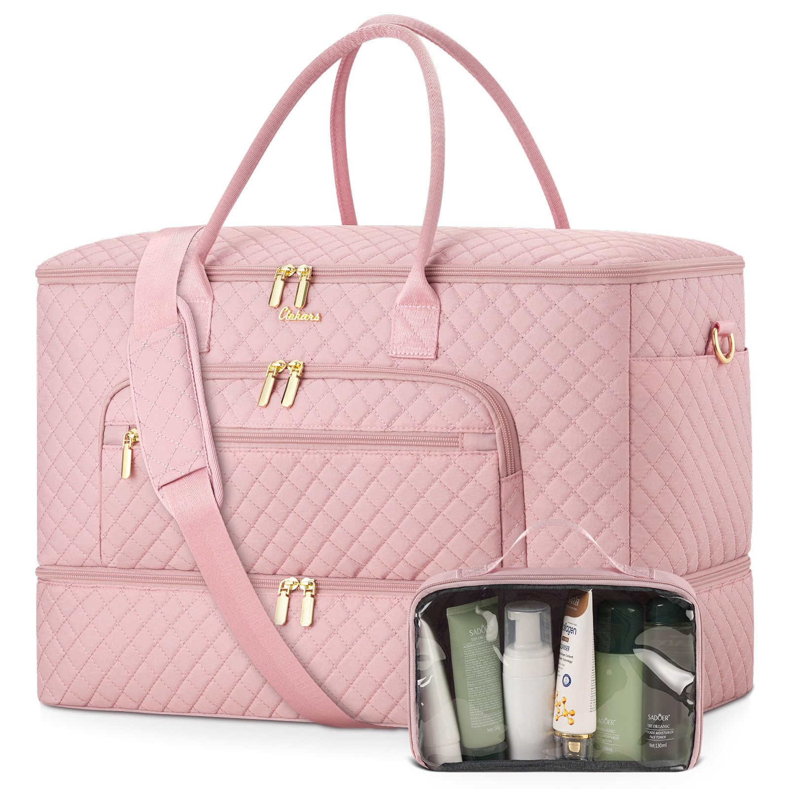 Travel Duffle Bag, Wide Open Large Weekender Bag with Shoe Compartment (Pink)