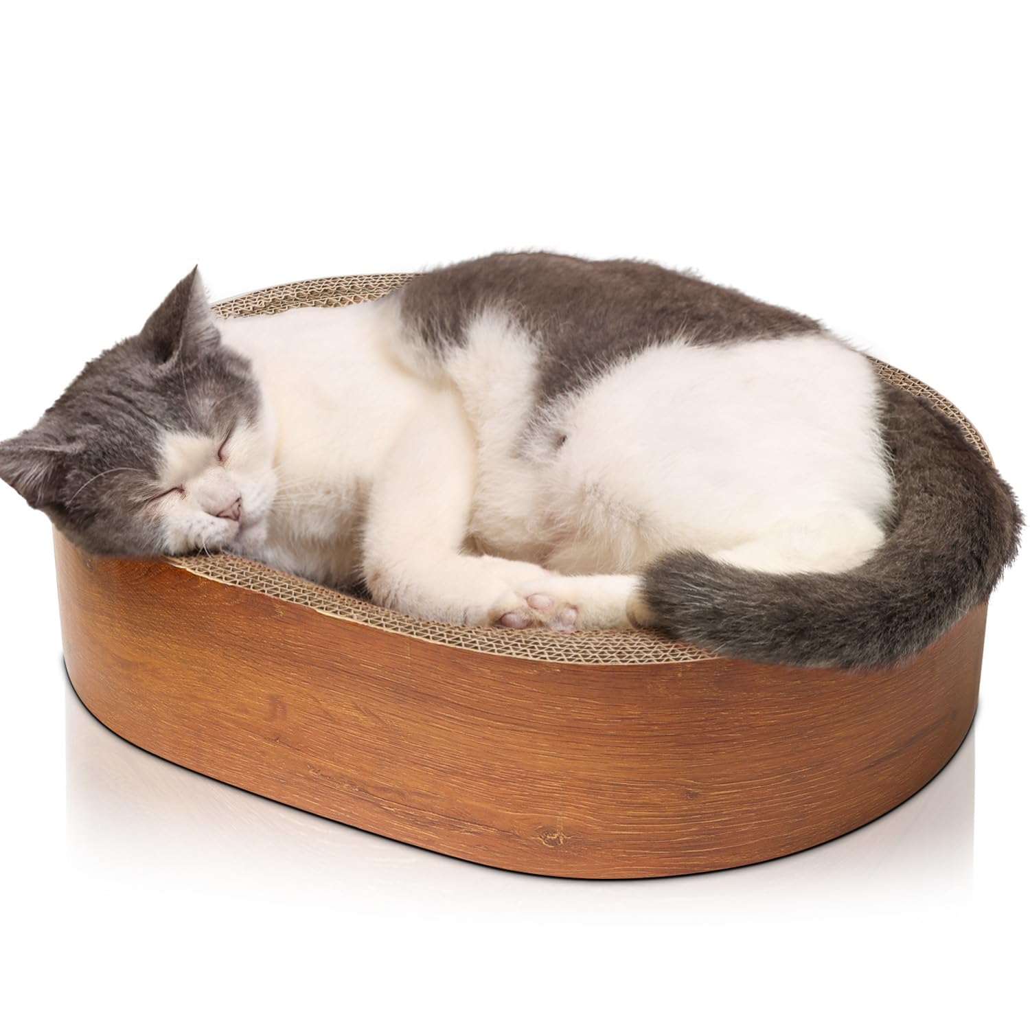 ComSaf Cat Scratcher Bed, Durable Cat Scratching Board, Oval Cat Scratch Pad, Corrugated Cardboard Cat Scratcher Bed for Indoor Cats to Lounge,