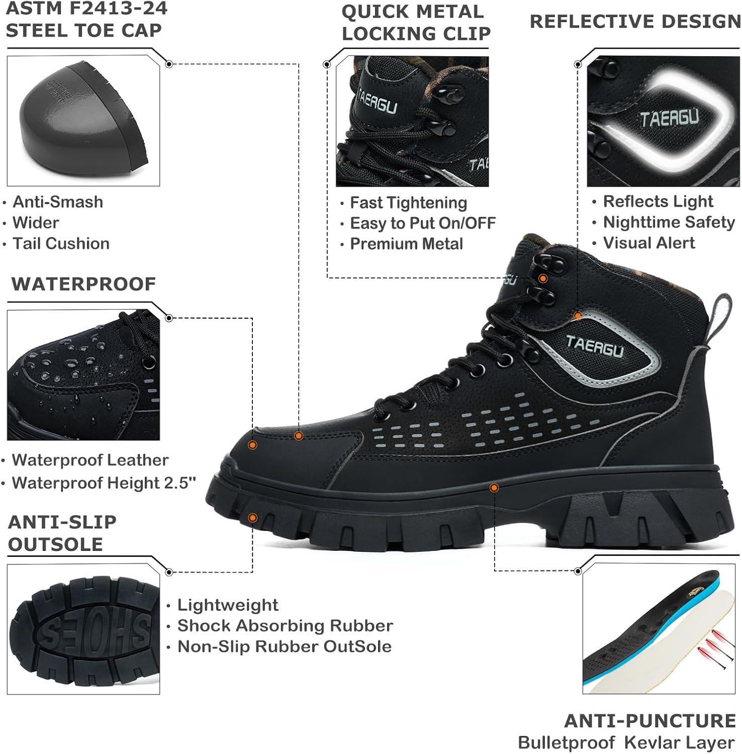 Steel Toe Work Boots For Men 6" Waterproof Safety Boots Indestructible Industrial Boot Mens Steel Toe Shoes Botas De Trabajo - Image 2