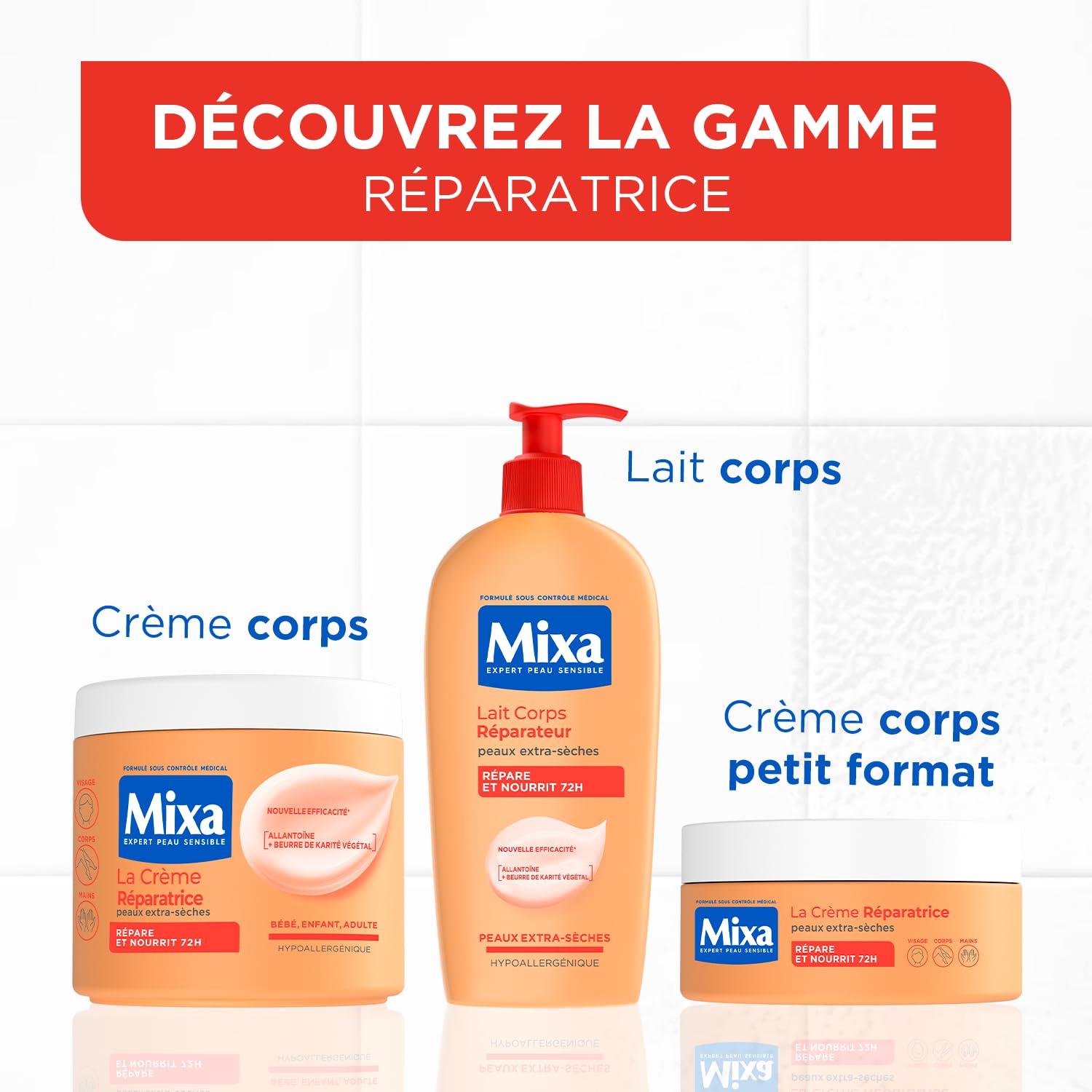 MIXA - La Crème Réparatrice Multi-Usages - Nutrition Intense 72H & Anti-Dessèchement - Huiles d’Amande Douce & Abricot - Peaux Extra-Sèches - Corps, Visage & Mains - 400ml