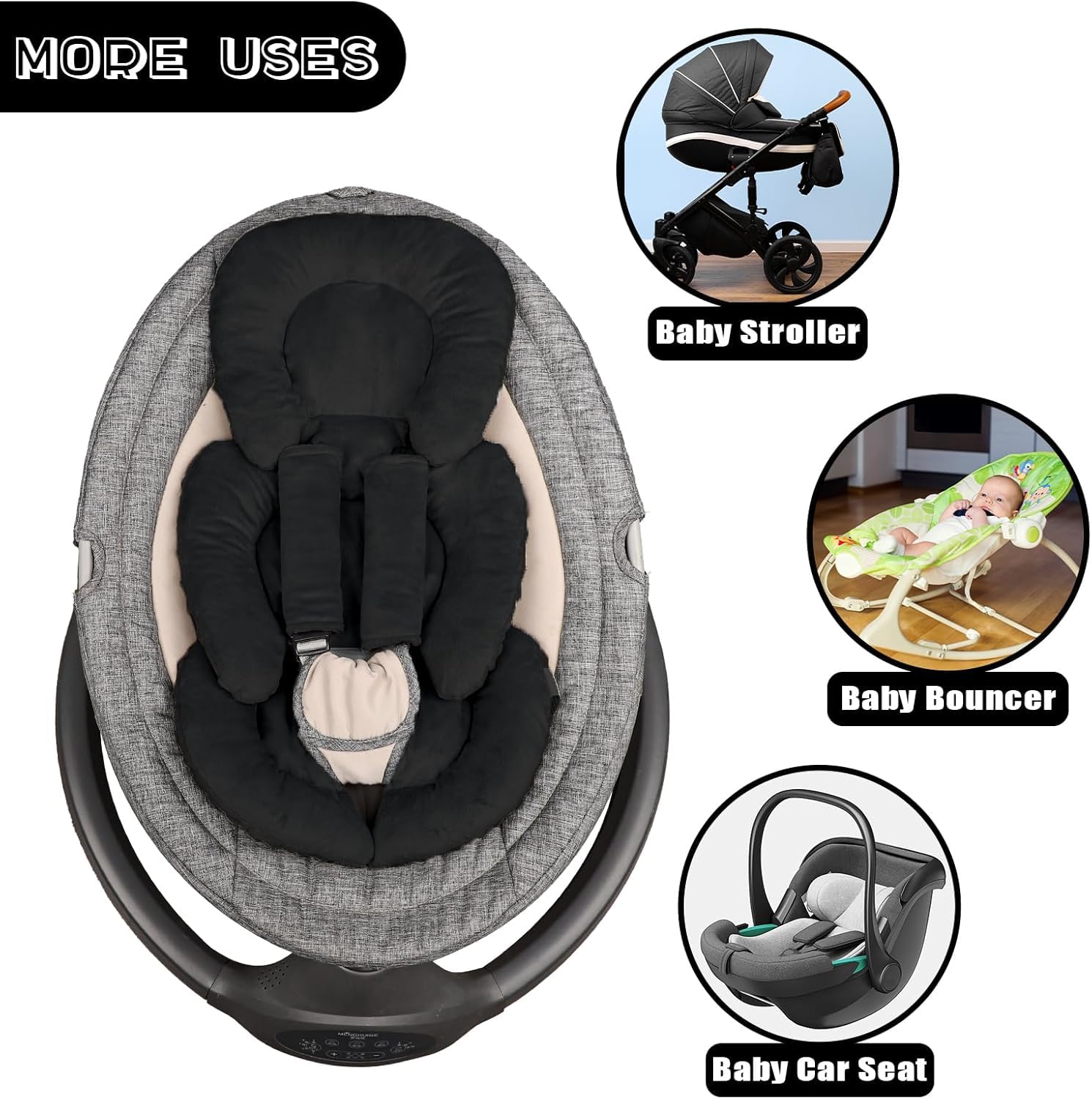GFU Inserto per seggiolino auto per neonati, supporto per testa e corpo, inserto reversibile per seggiolino auto con cinghie imbottite, morbido cuscino per passeggino per ragazzi e ragazze, adatto per