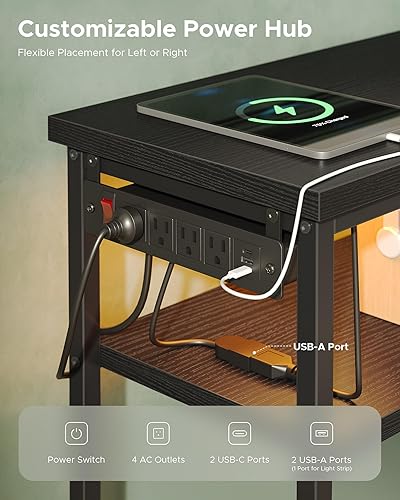 Vista 3 de Soporte de TV de 55 pulgadas, centro de entretenimiento para televisores de 43 a 65 pulgadas con luces LED y estación de carga extraíble, moderna