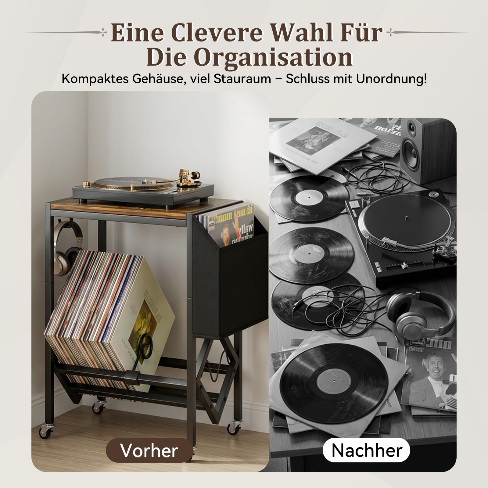 Scaffale per giradischi, per 120 dischi in vinile, supporto per giradischi, supporto per dischi in vinile DJ, con organizer per soggiorno, camera da letto, ufficio