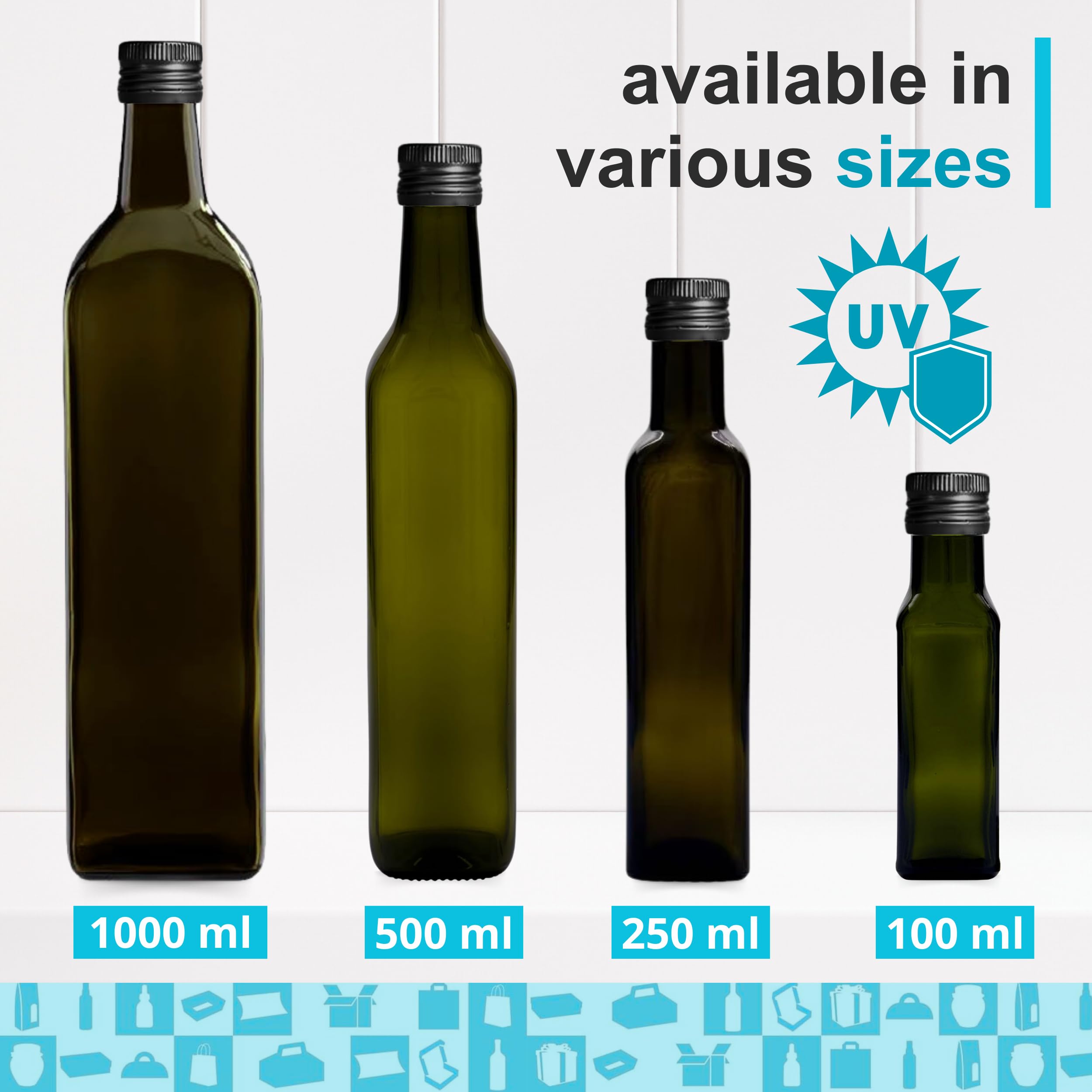 Espirito Rebelde 20 Flaschen aus dunklem Glas, 500 ml, mit schwarzem Schraubverschluss | Olivenöl, Essig, Alkohol | Ölflasche aus Glas, Glasbehälter, Ölflasche