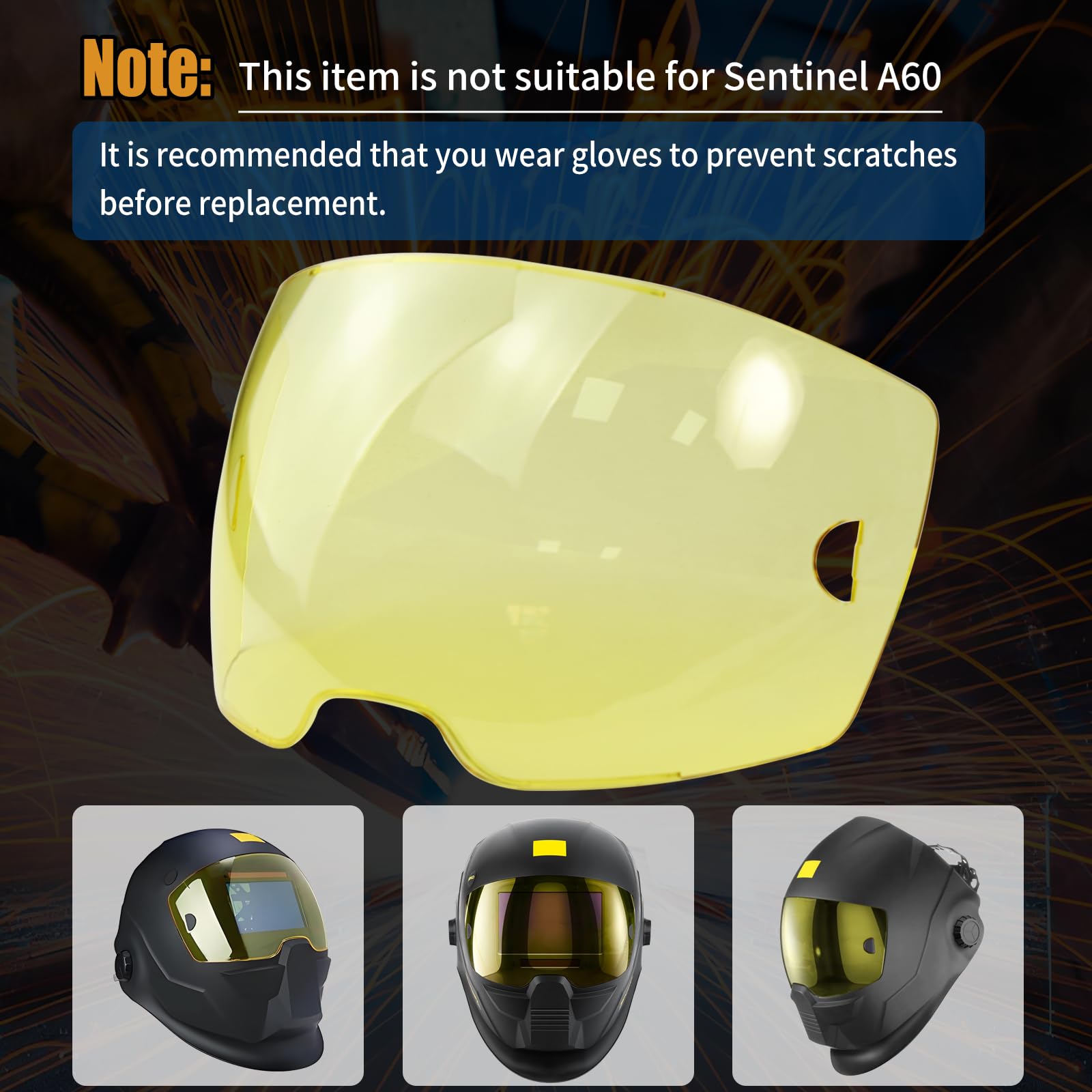 Paquete de 10 lentes de cubierta ámbar 0700000803 para casco de soldadura Sentinel A50 | Paquete de 10 lentes de cubierta frontal ámbar 0700000803 para casco de soldadura Sentinel A50, 10 x 6 cm