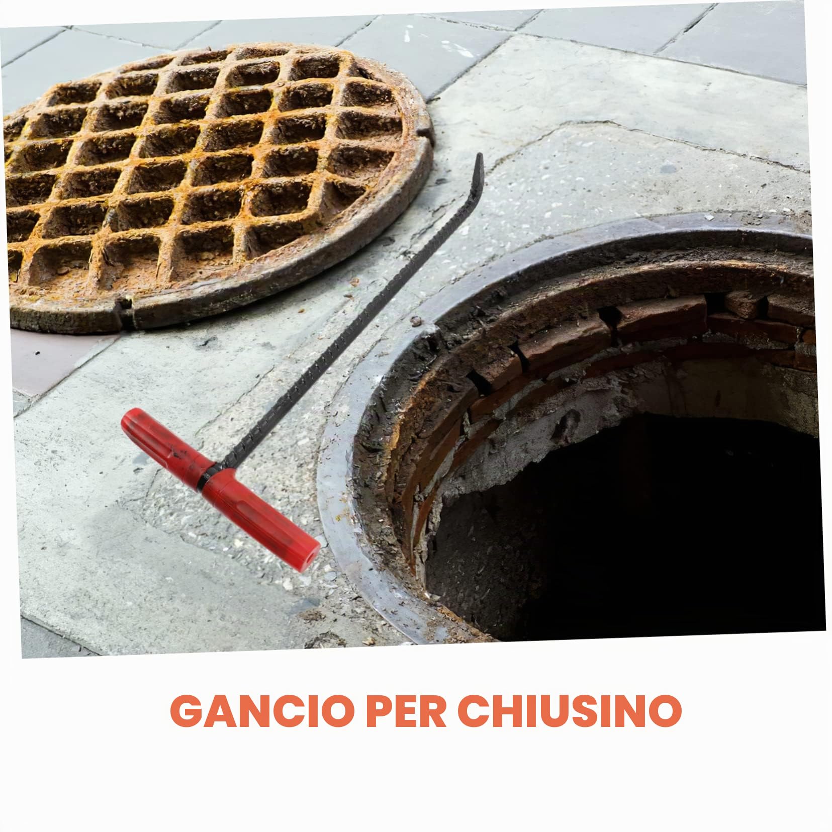 Chiave Gancio a T per Tombino in Ghisa Manico Spesso in Acciaio per Sollevamento Facile e Presa Confortevole per Aprire e Sollevare Chiusini e Pozzetti