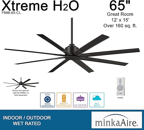Miniatura 10 de Minka-Aire F896-65-CL Xtreme H2O Ventilador de techo para exteriores de 65 pulgadas con control remoto, carbón Carbón,blanco (Flat White),Níquel