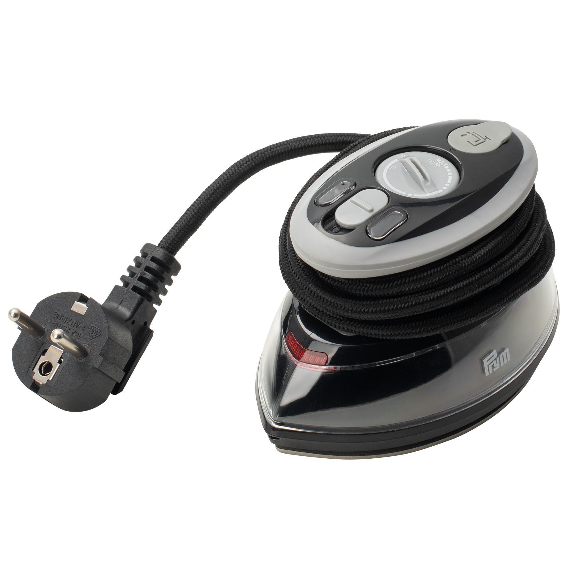 Prym Mini Dampfbügeleisen schwarz mit Silikonablage & Aufbewahrungs-Case im Set | 400W, einstellbare Temperatur (110–240V) | ideal für Nähen, Patchwork & Reisen