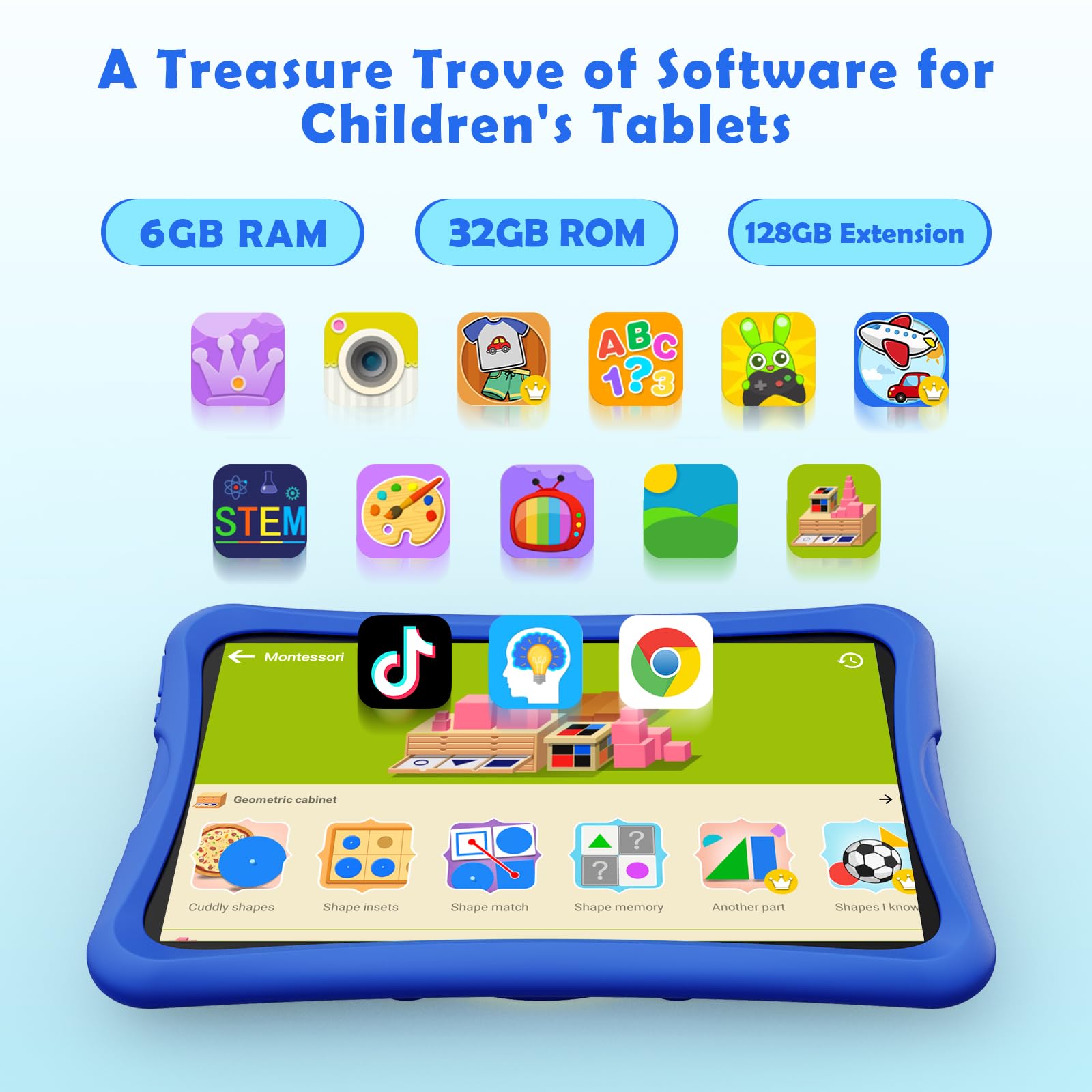 DigiLand Android 15 Niños Tablet 10 Pulgadas,6GB RAM + 32GB ROM (Ampliable), Control Parental, Apps Infantiles Preinstaladas, Cámara Dual, con Funda Protectora (Azul)