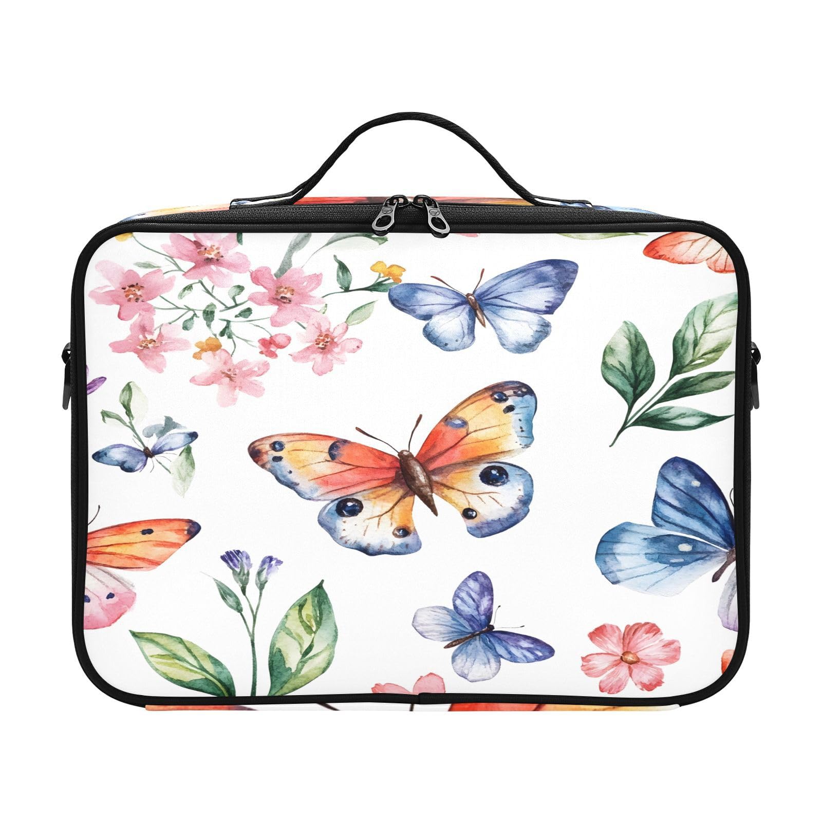 zyrtty Travel Makeup Train Case Butterfly Flowers Pattern Cosmetic Organizer Portable Storage Bag with Adjustable Dividers for Cosmetics Brushes Toiletry Jewelry Digital Accessories