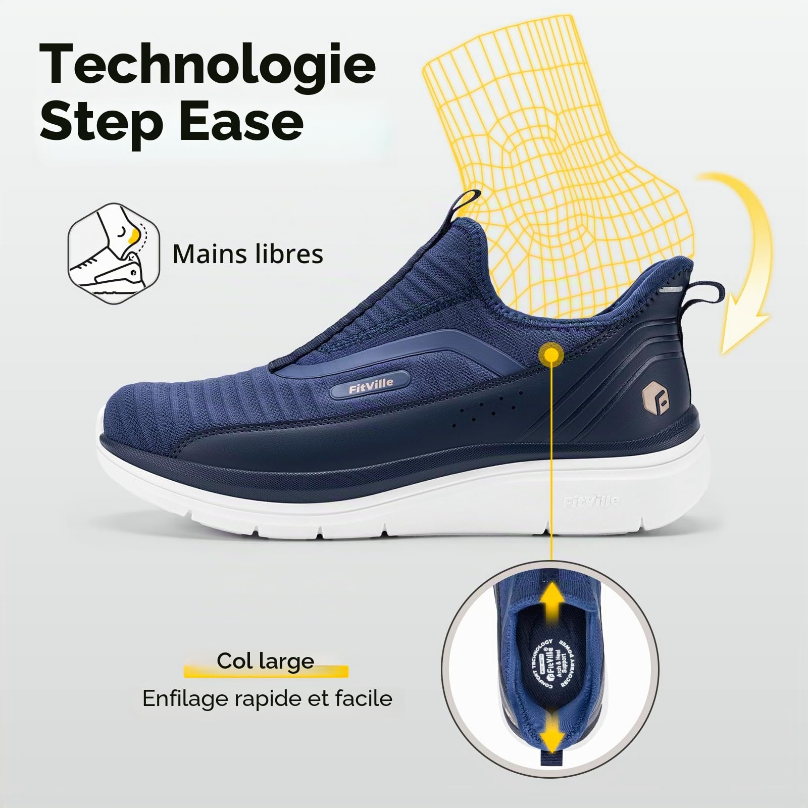FitVille Chaussures de Marche Hommes Extra Larges Slip-on Baskets Mode Respirantes Chaussure de Sport sans Lacets