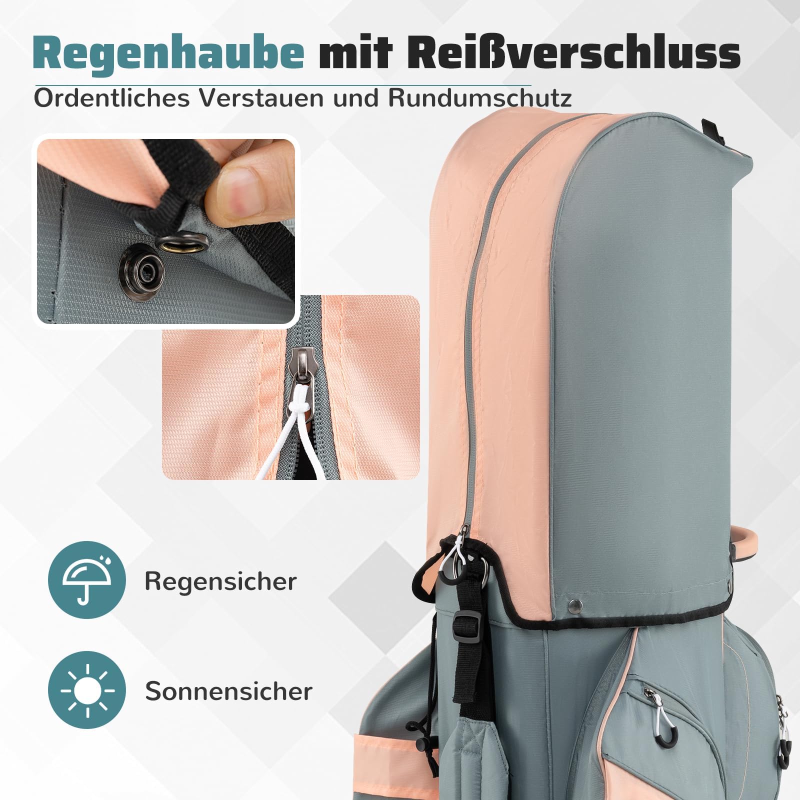 COSTWAY Golfbag, leichtes Golf Cart Bag mit 14 er Unterteilung & Tragegurt, tragbare Golftasche mit Regenhaube & 11 Taschen, Golf Cartbag wasserabweisend für Herren & Damen