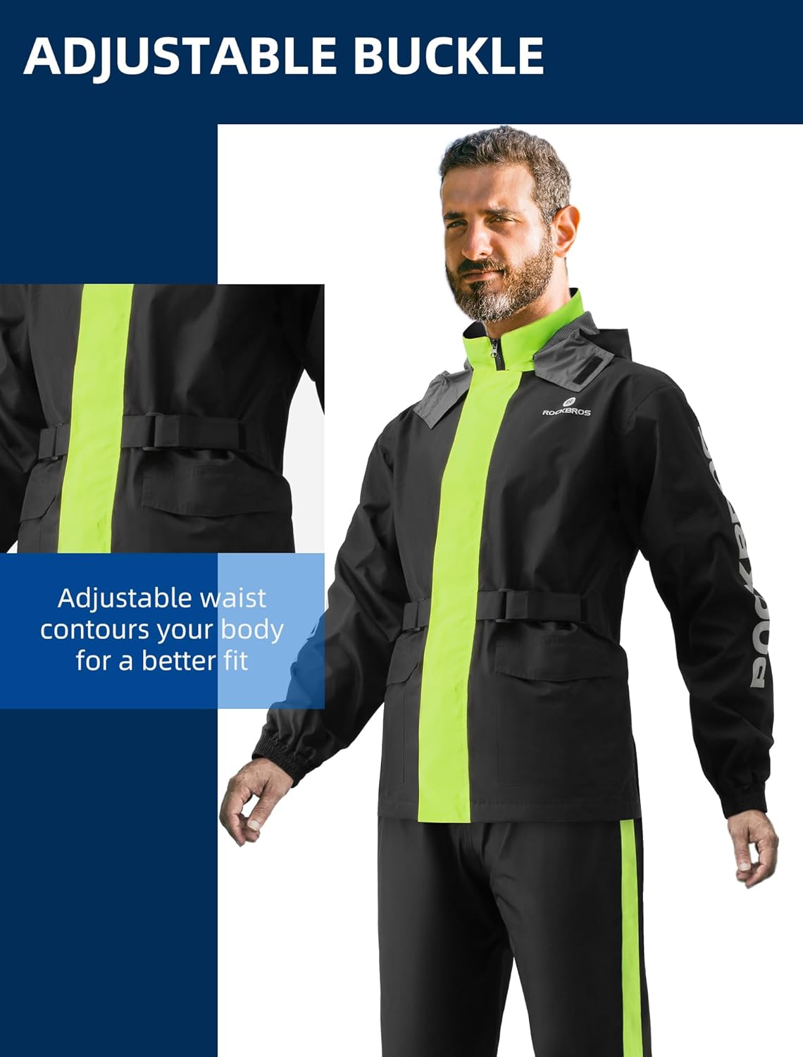 ROCKBROS Cycling Rain Suit for Men Motorcycle Rain Jacket with Pants Windbreaker for All Sports Motorcycle Rain Gear