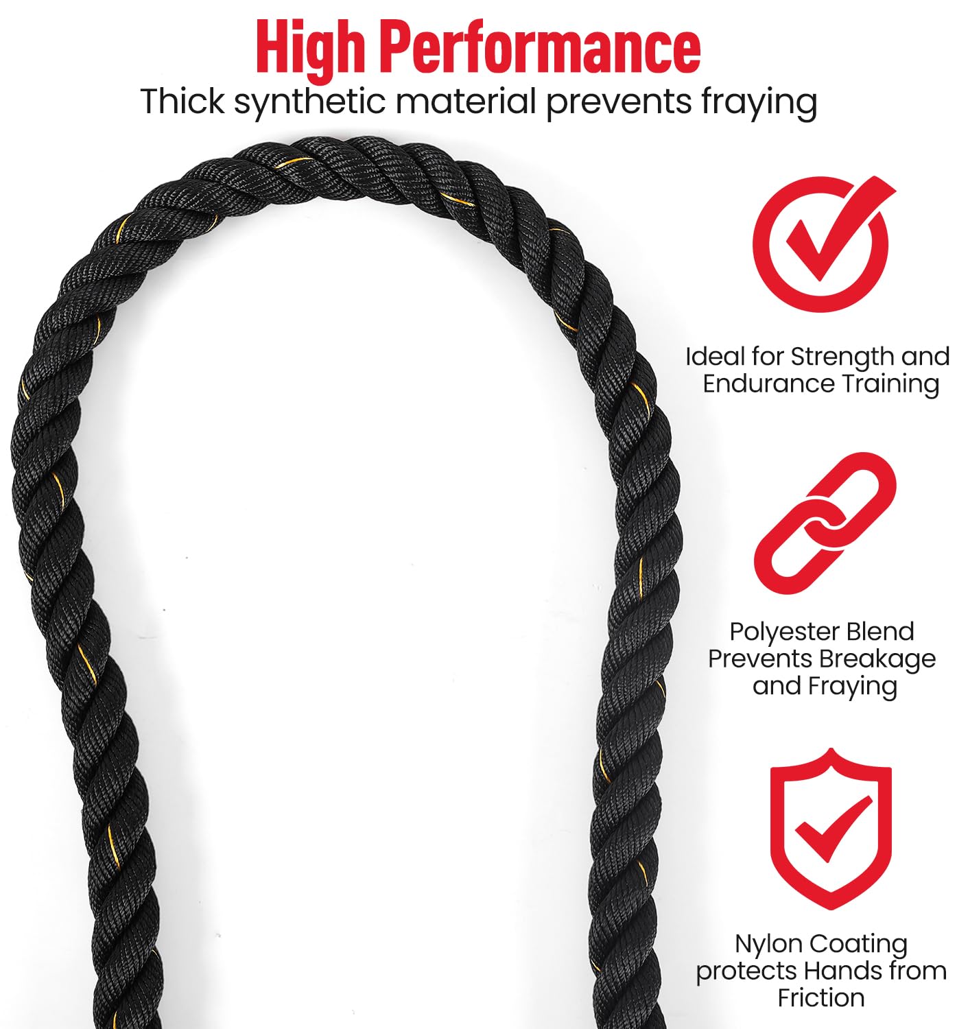 Ultrasport Battle Rope, Seillänge 3,8 cm Durchmesser, hochwertiges Schlagseil für Kraftausdauer & Muskelaufbau, Schwungseil für effektives Ganzkörpertraining & Functional Training