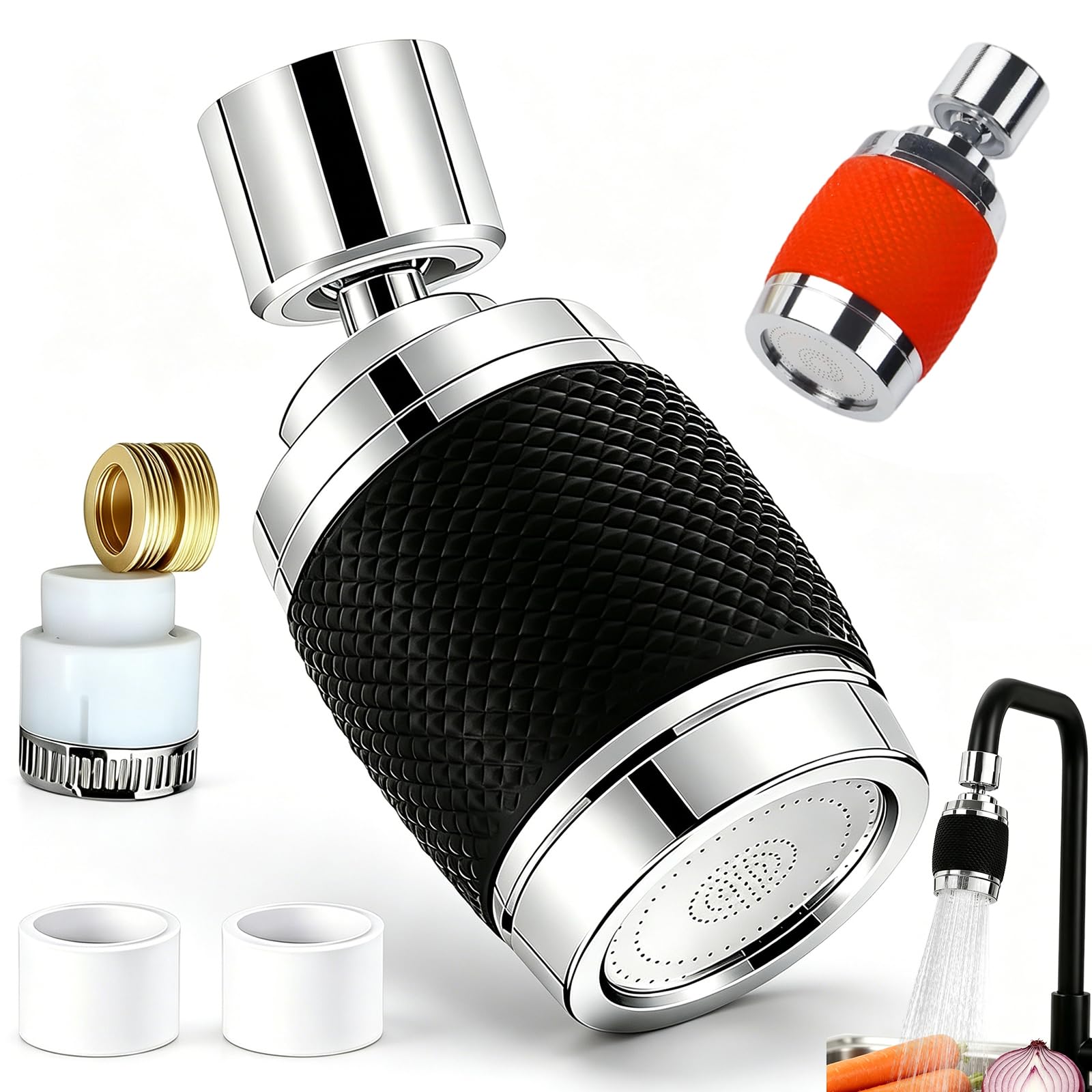 360° Rotating Water Filter Tap for Kitchen Sink, 3 Mode Splash-Proof Facuet Spray Head with 2 Filter Cartridge, Kitchen Hygiene & Water Saving, Universal Tap Adapter Attachment