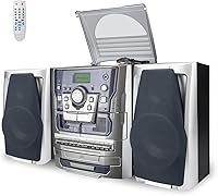 HONGUT Bluetooth Vinyl Record Player: 3-Speed Turntable with CD, Dual Cassette, FM/AM Radio, Speakers & Remote