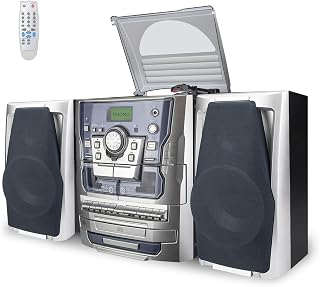 HONGUT Bluetooth Vinyl Record Player: 3-Speed Turntable with CD, Dual Cassette, FM/AM Radio, Speakers & Remote