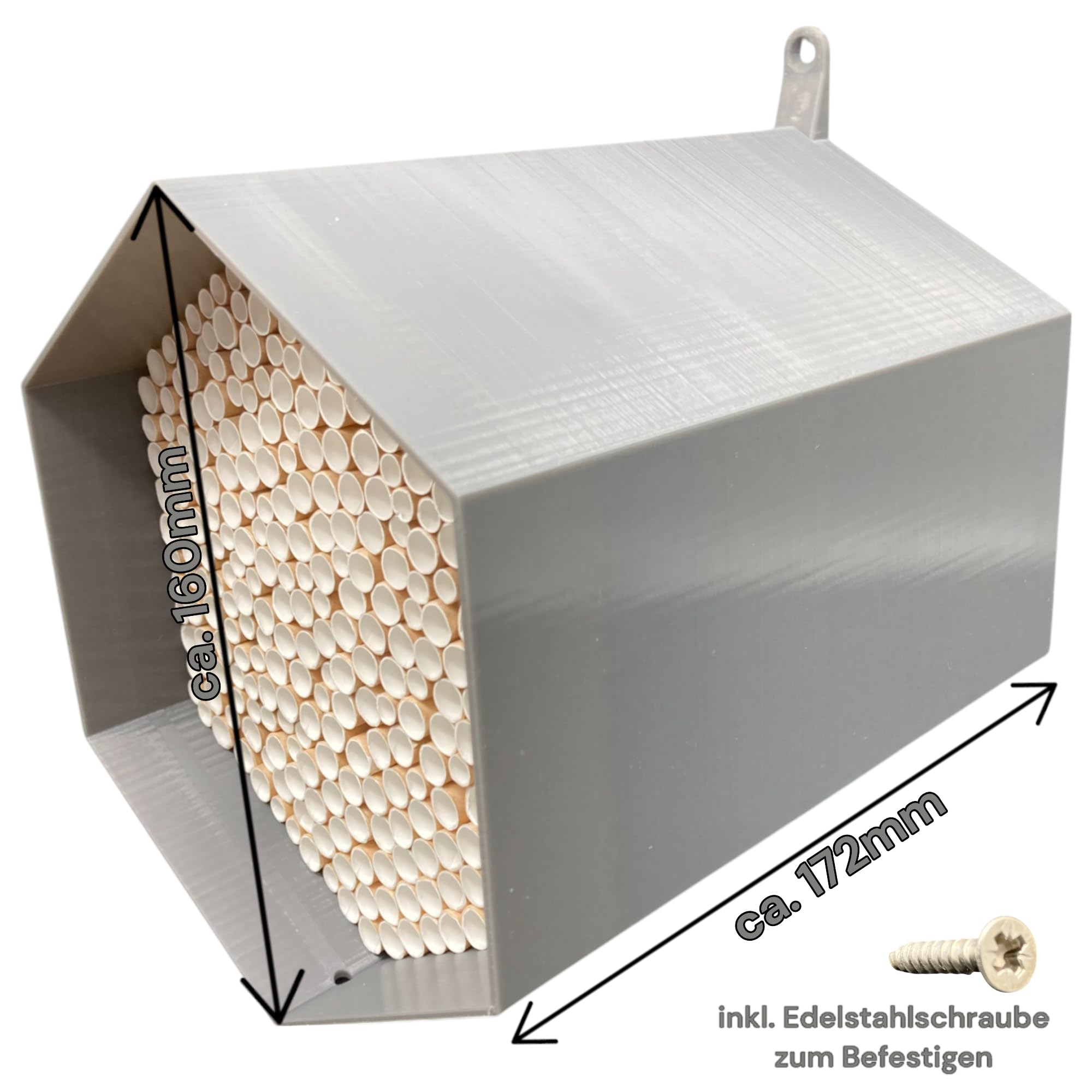 Abeja Silvestre para anidar – Totalmente Duradera y Resistente a la Intemperie – Hotel de Insectos con 300 Casquillos para Nido. Hotel de Abejas Silvestres para Amantes del jardín (Color Gris)