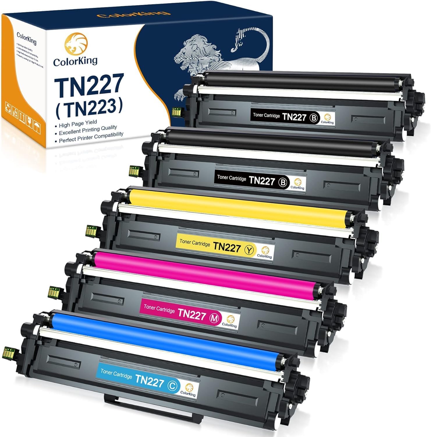 ColorKing Compatible Toner Cartridge Replacement for Brother TN227 TN227BK TN-227 TN223 TN223BK for MFC-L3770CDW HL-L3290CDW HL-L3270CDW HL-L3210CW MFC-L3710CW Printer (TN-227BK/C/M/Y High Yield, 5PK)