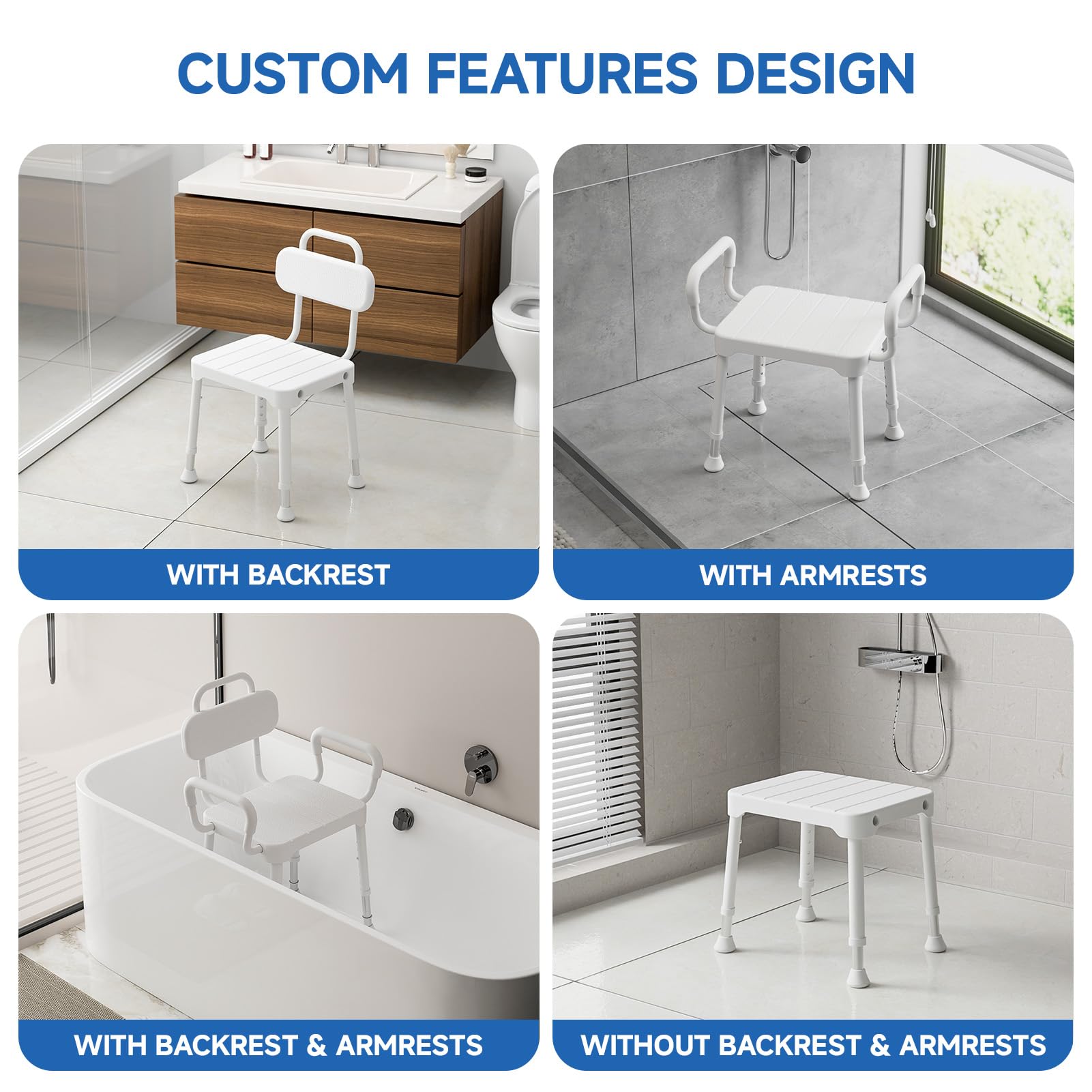 Loyoda Sedia da bagno/doccia leggera in alluminio, sicura, antiscivolo ed elegante