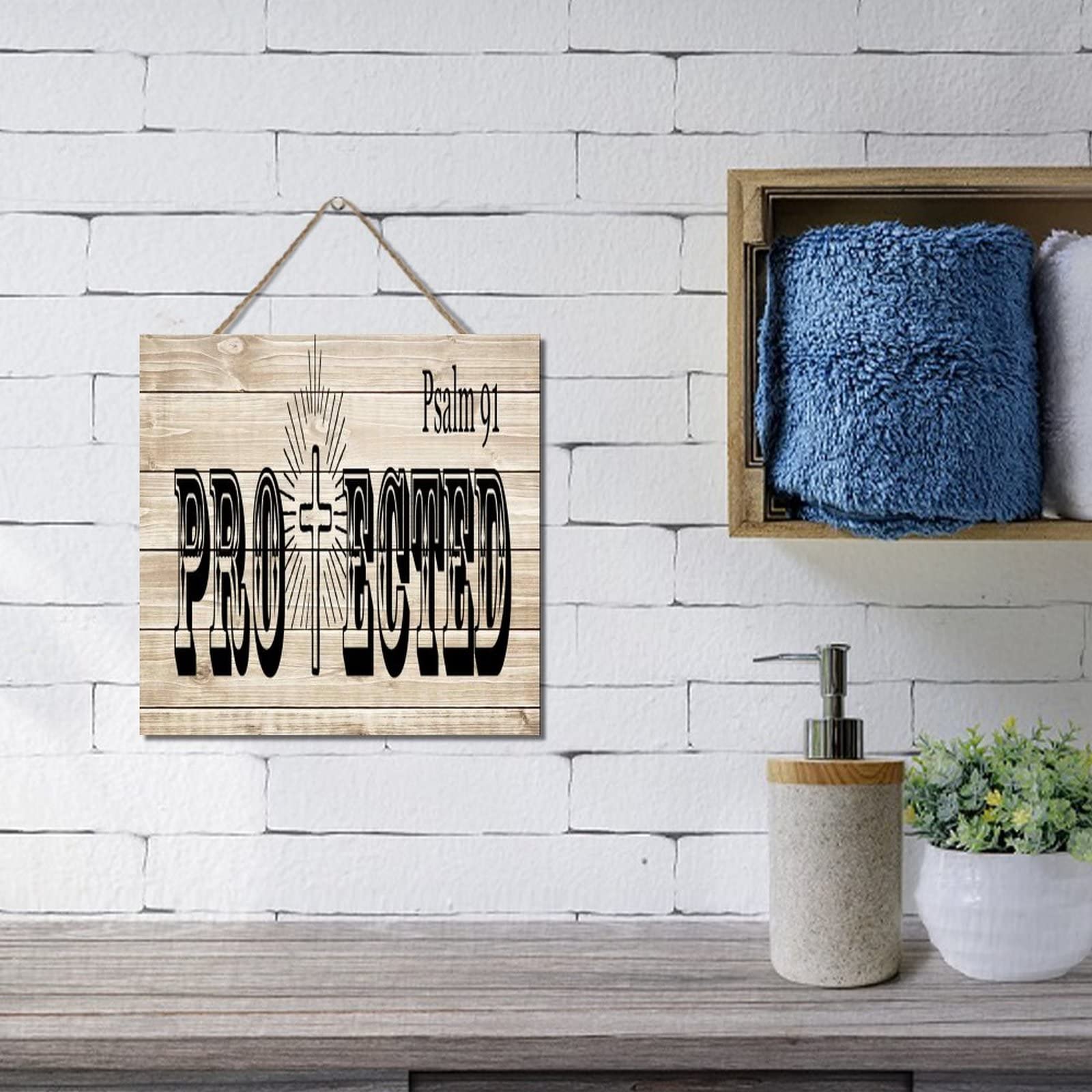 Wooden Signs Protected Psalm 91 Wood Signs Home Decor Home Wall Art Decor Wood Plaque Sign Funny Quotes Farmhouse Sign Hanging Wood Sign Playroom Sign 12x12in