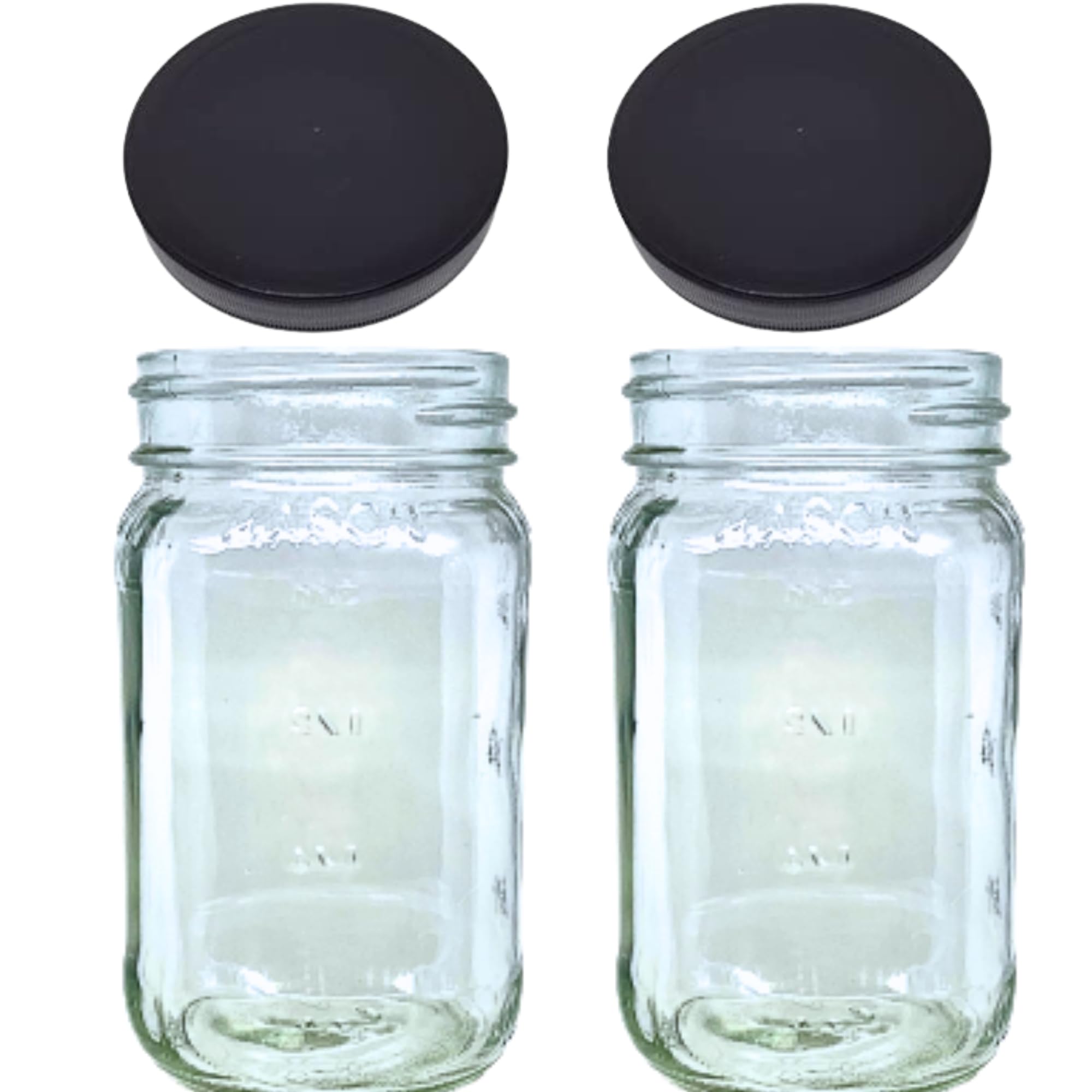 JARMING COLLECTIONS Mason Jars 16 Oz Glass With Lids (BPA Free) Pint Mason Jars with Plastic Lids 16 oz – Perfect for Overnight Oats Storing Liquids, Sauces and more (Set of Two Black)