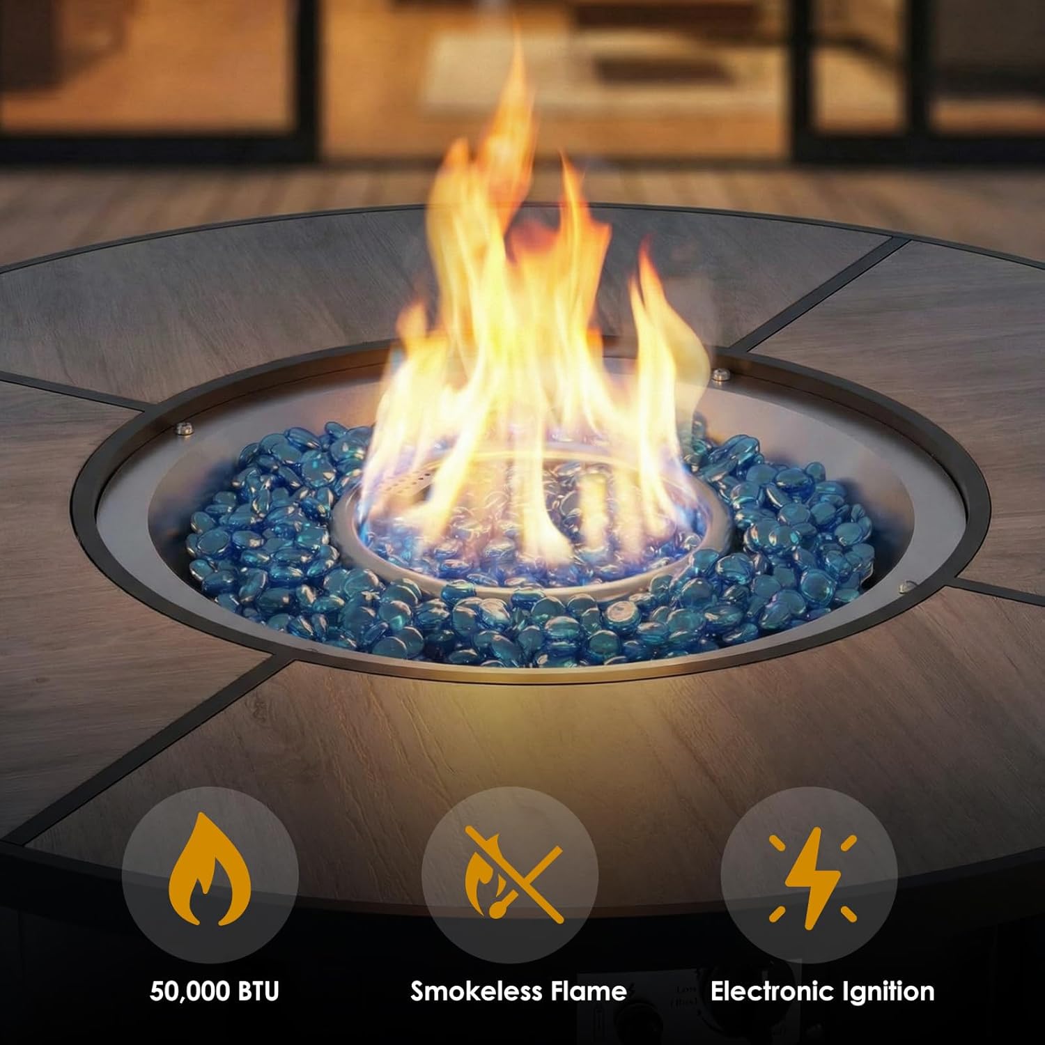 TLSUNNY 42in Propane Fire Pit Table, 50,000 BTU Auto-Ignition Outdoor Patio Fire Pit with Waterproof Cover, Blue Fire Glass & Convertible Lid – CSA Certified,for Patio, Balcony,Garden, Grey