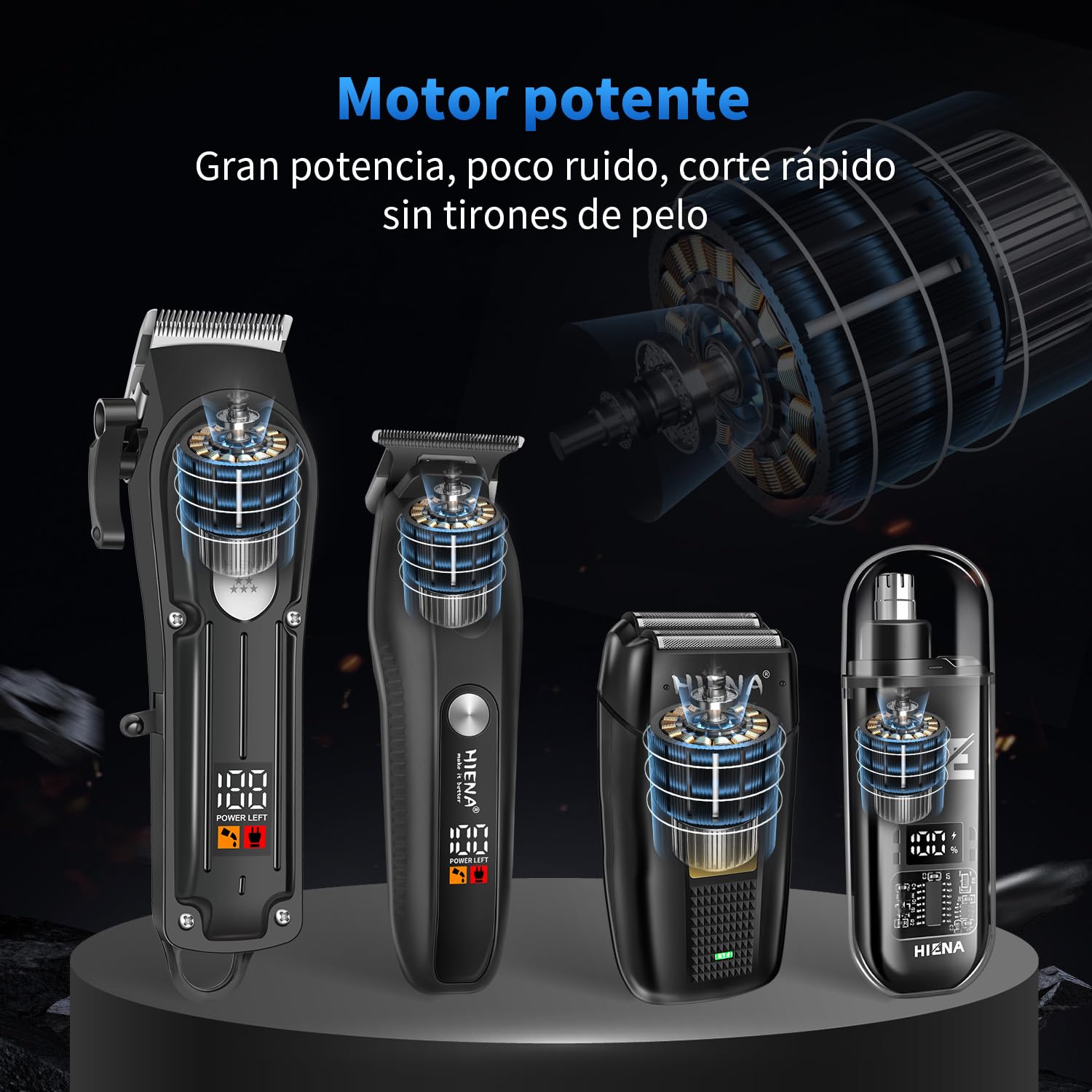 HIENA PRO Maquina de Cortar Pelo Hombre, Inalámbrico Cortapelos, Recortadora de Barba, Afeitadora de Láminas, Cortapelos de Nariz, Juego Completo Kit Barbero Eléctrico