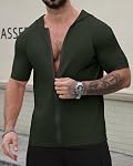 AIYINO Men's Athletic Short Sleeve Zip Hoodie Quick Dry Lightweight Workout Gym Hooded T-Shirt with Zipper