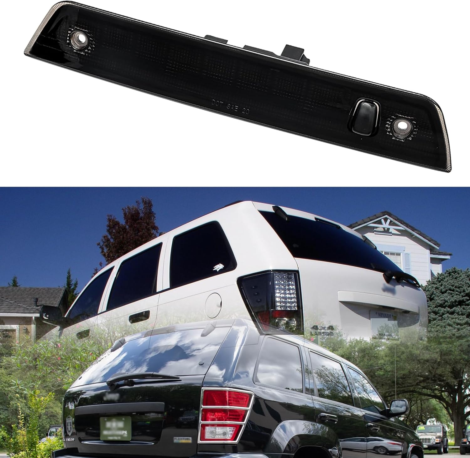 NSLUMO Led Third Brake Light for 2005-2010 J-eep Grand Cherokee WK LED 3rd Brake Center High Mount Stop Lamp Replacement Smoked Lens Red CHMSL OEM 55157397AD