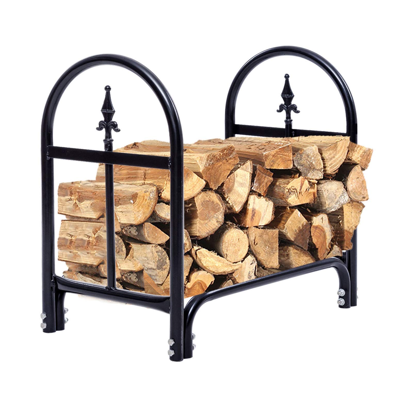 Support à bûches robuste en acier noir, le range-bûches durable pour intérieur et jardin