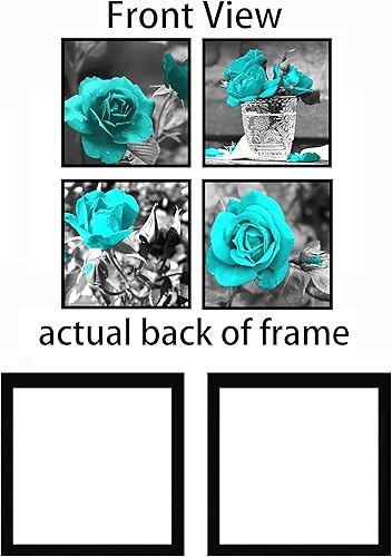 Miniatura 7 de 4 pósteres de arte de pared de lienzo con marco negro para decoración del hogar, flores cian, cuadros florales, impresiones para cocina, baño, sala