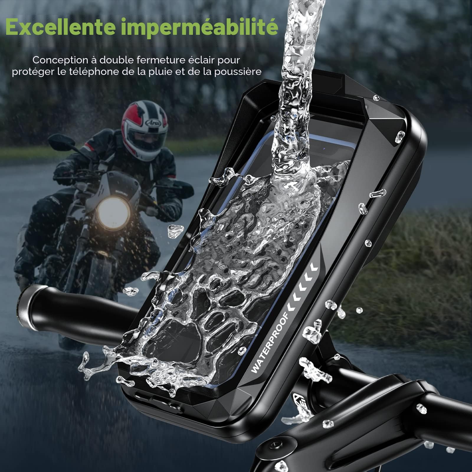Support Telephone Moto Etanche 360° Rotation Support Smartphone Moto Anti Vibration Support Téléphone Scooter avec Ecran Tactile Porte Moto Retroviseur pour Téléphone Jusqu'à 7,0" (Noir A)
