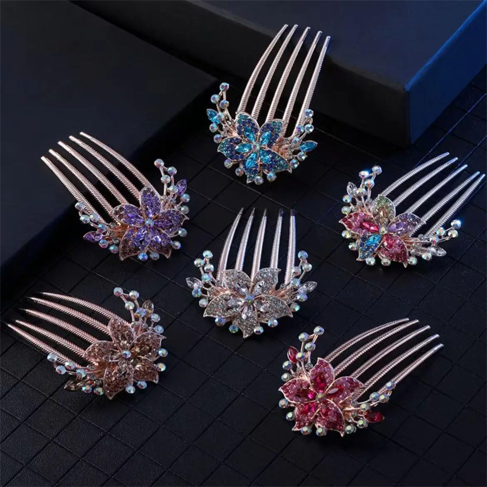 Haarspangen für Damen, Strasssteine, Kristalle, fünfzackige Kämme, Pferdeschwanz, Haarschmuck (A)