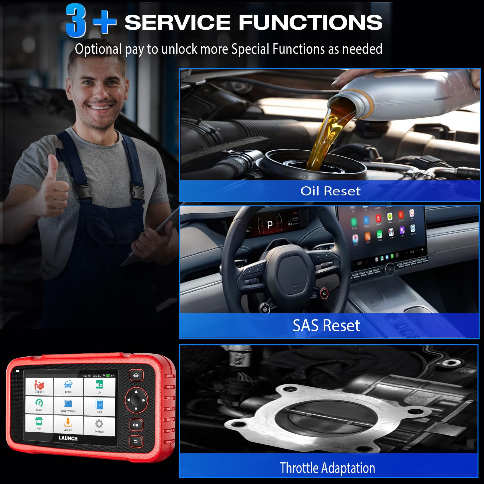 LAUNCH OBD2 Diagnosegerät Auto CRP123E Plus, Auslesegerät mit Alle System, 3+ Reset - SAS, Öl-Reset, Elektrische Drosselklappe Neu Lernen, Lebenslanges Software-Update