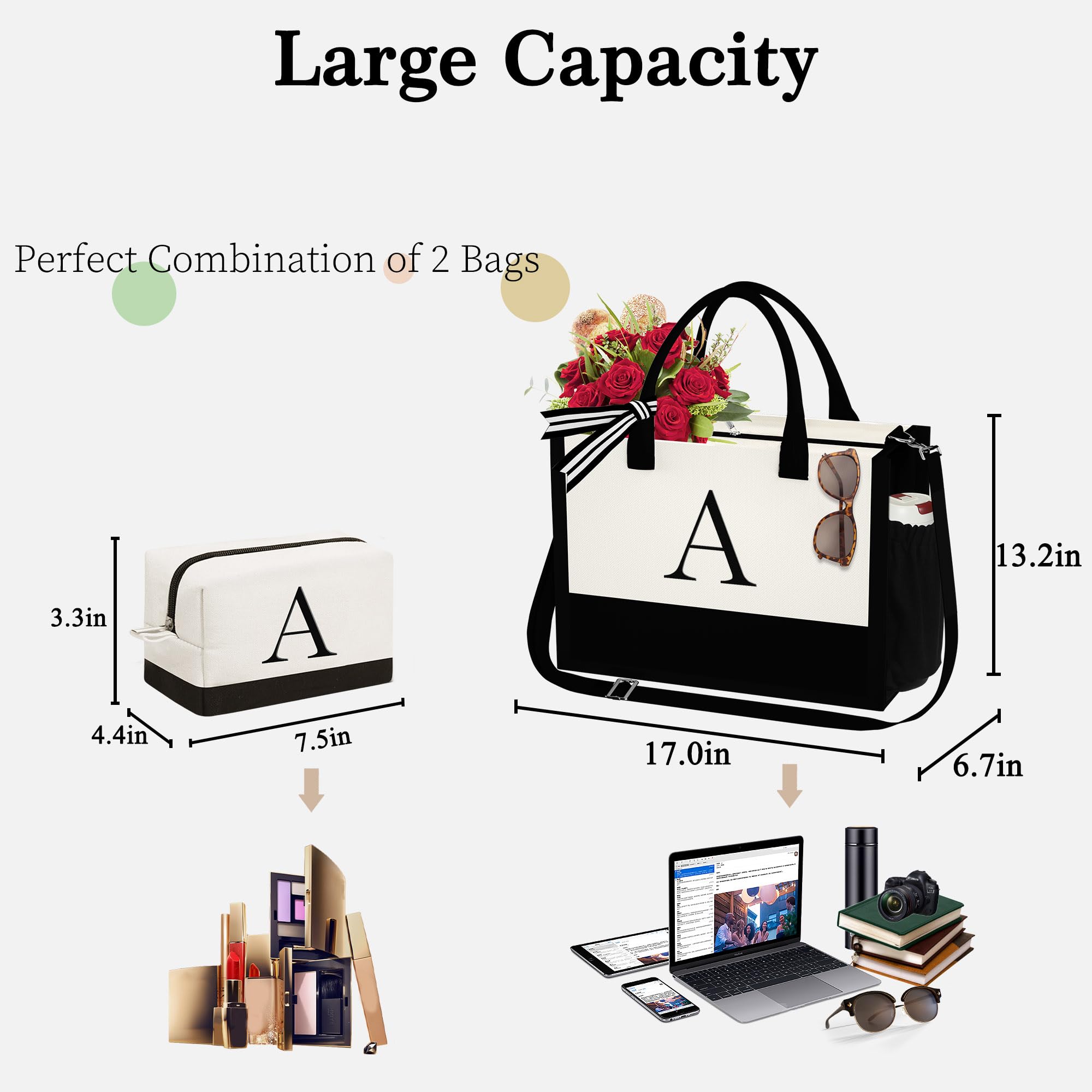 YOOLIFE YOOLIFE Mothers Day Gifts - Initial Canvas Tote Bag & Makeup Bag, Birthday Gifts for Women Mom Sister Friends in use