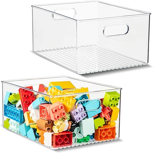 Miniatura 42 de Paquete de 4 contenedores de plástico transparentes con asas para organizar cocina, despensa, refrigerador, congelador, despensa, armario, baño. 14